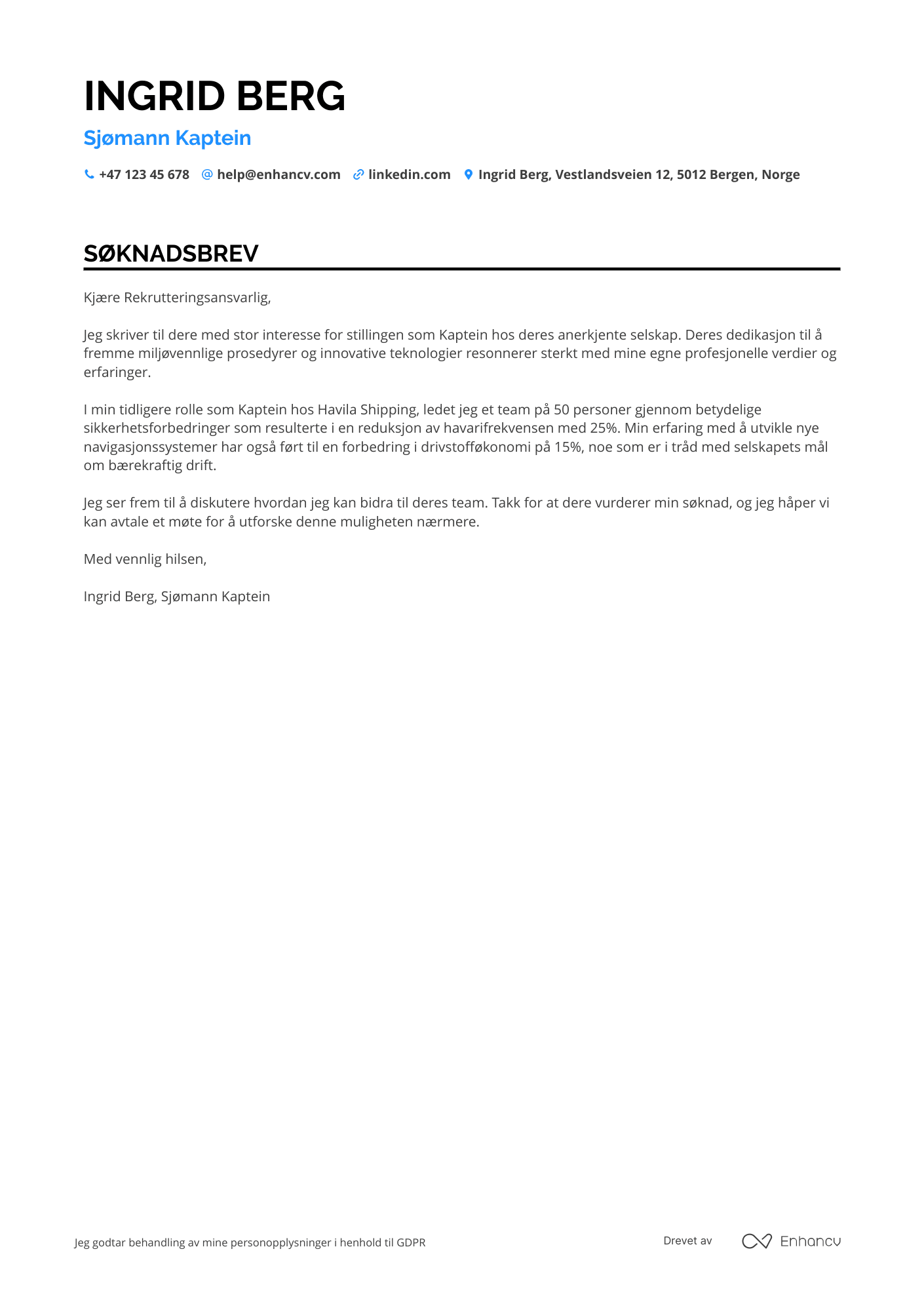 Søknadsbrev for Sjømann Kaptein Resume Example