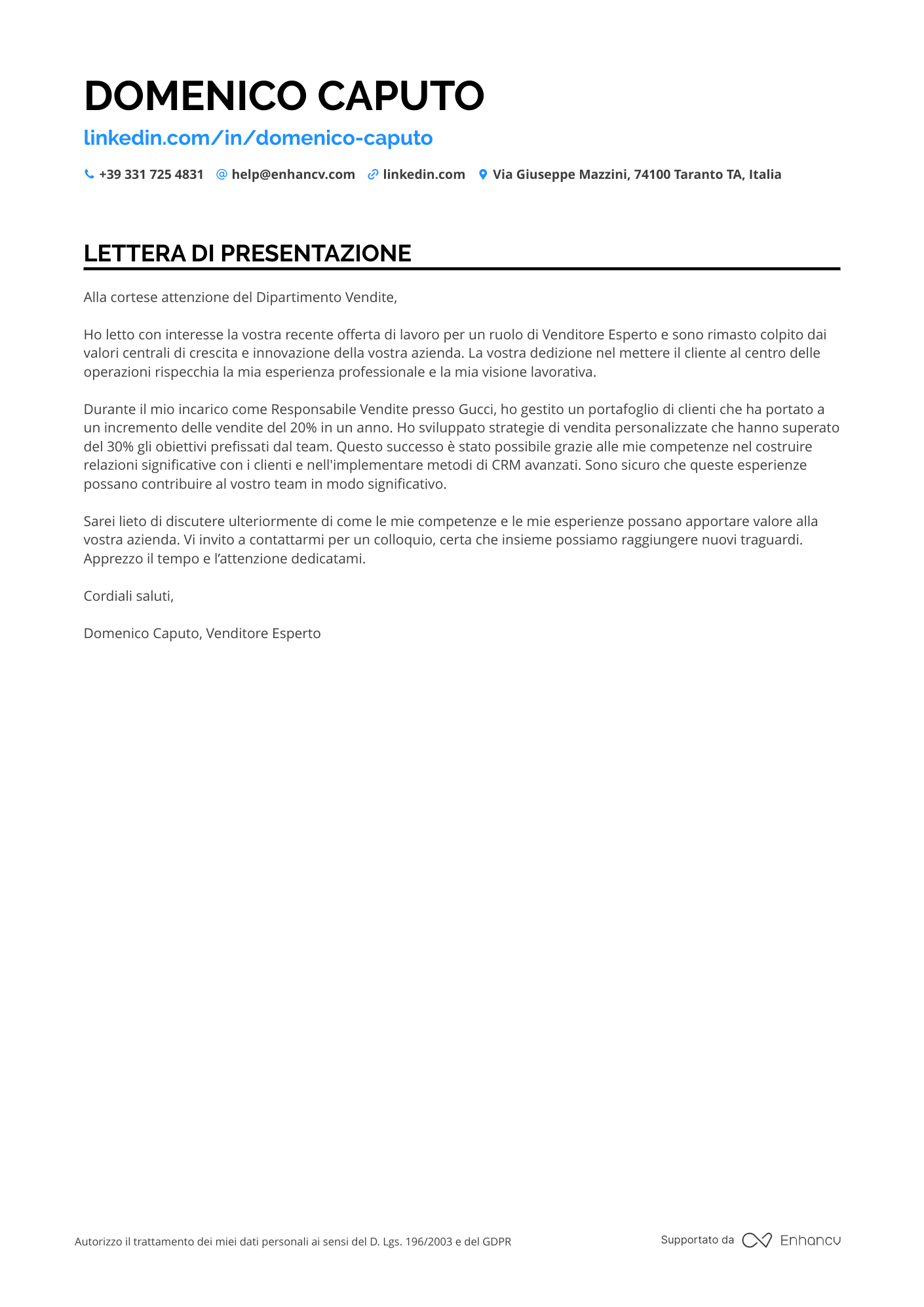 Venditore Senza Esperienza Resume Example