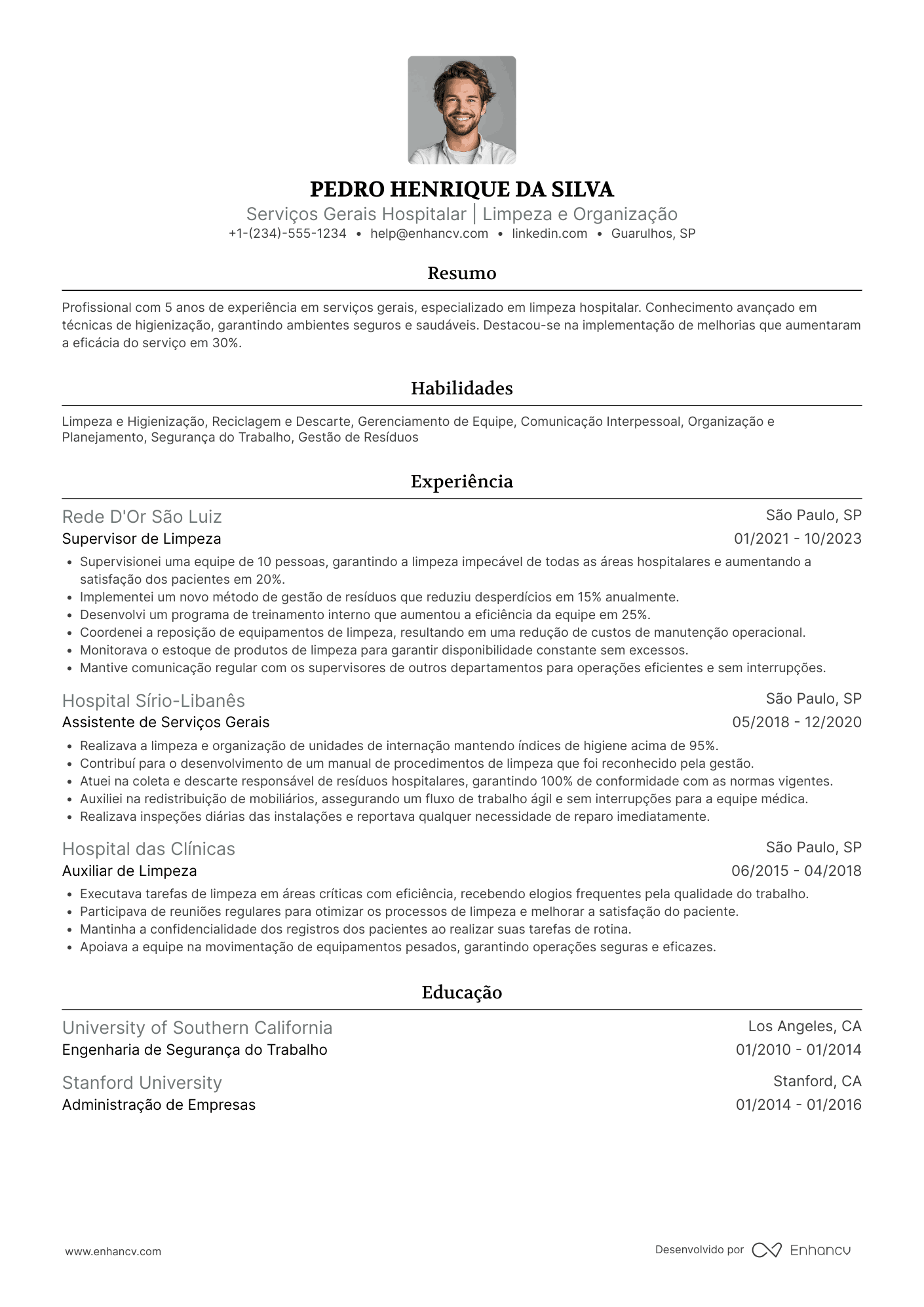 Serviços Gerais Hospitalar Resume Example