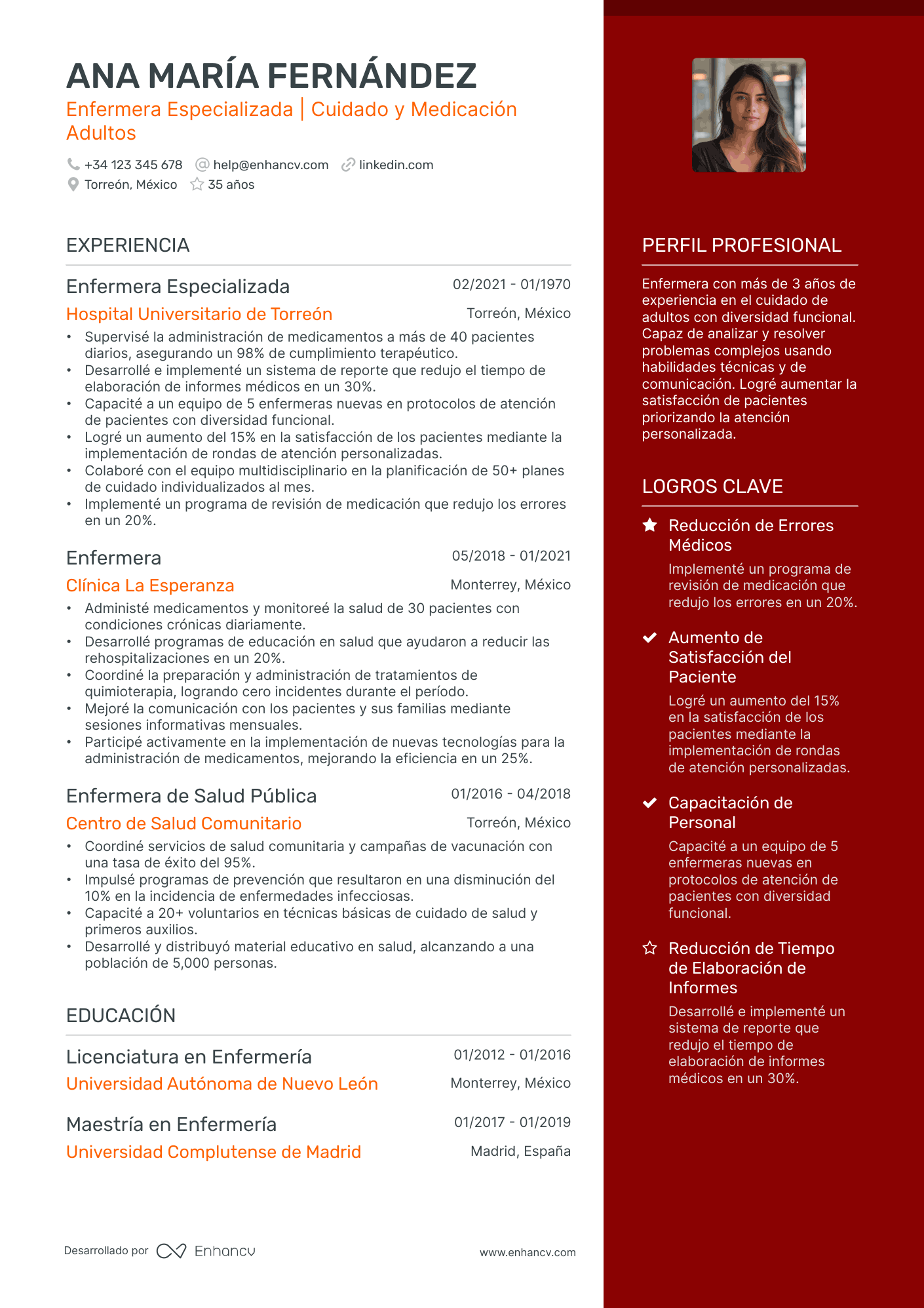 Enfermera de Atención Primaria Resume Example