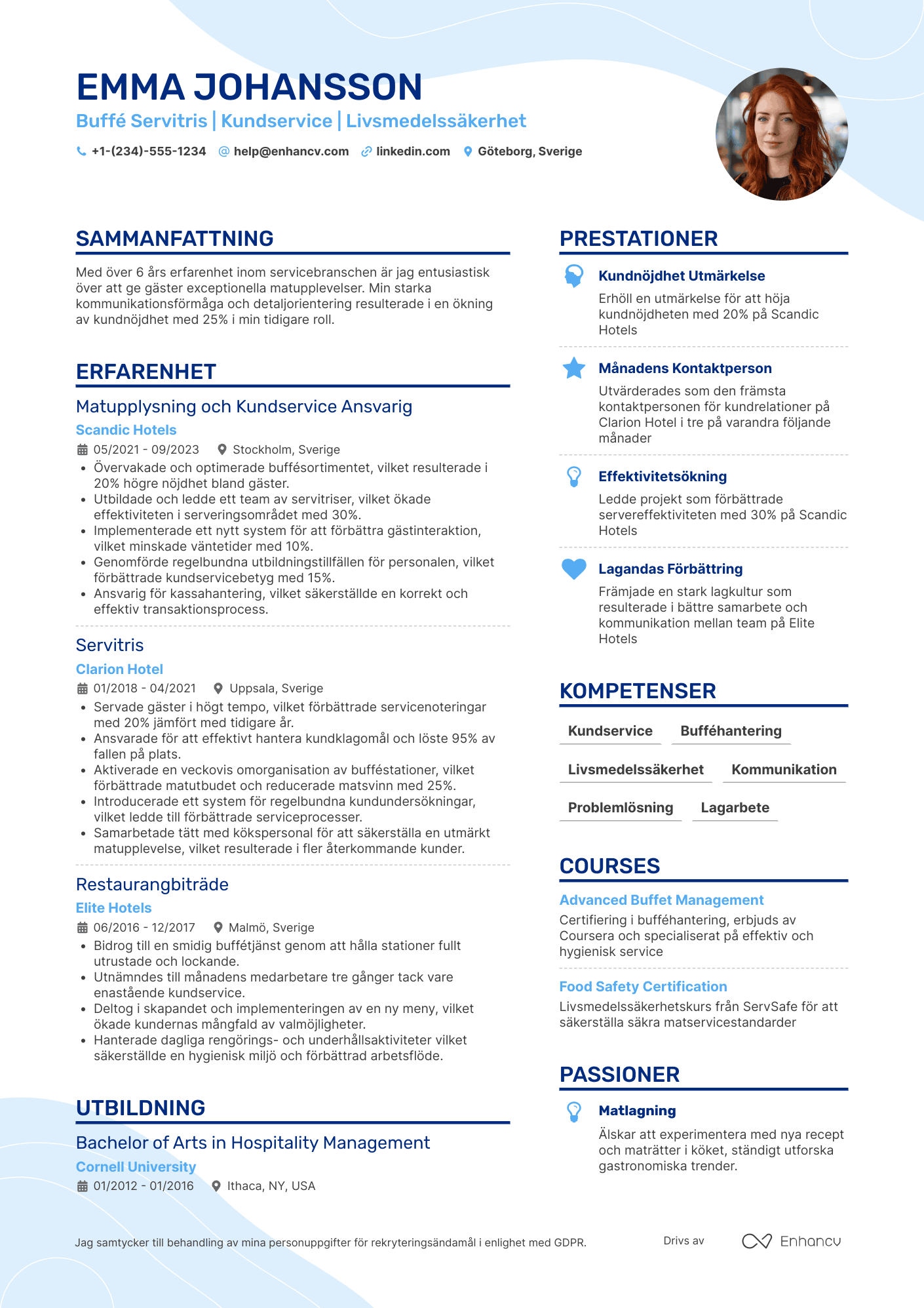 CV för Buffet Servitris Resume Example