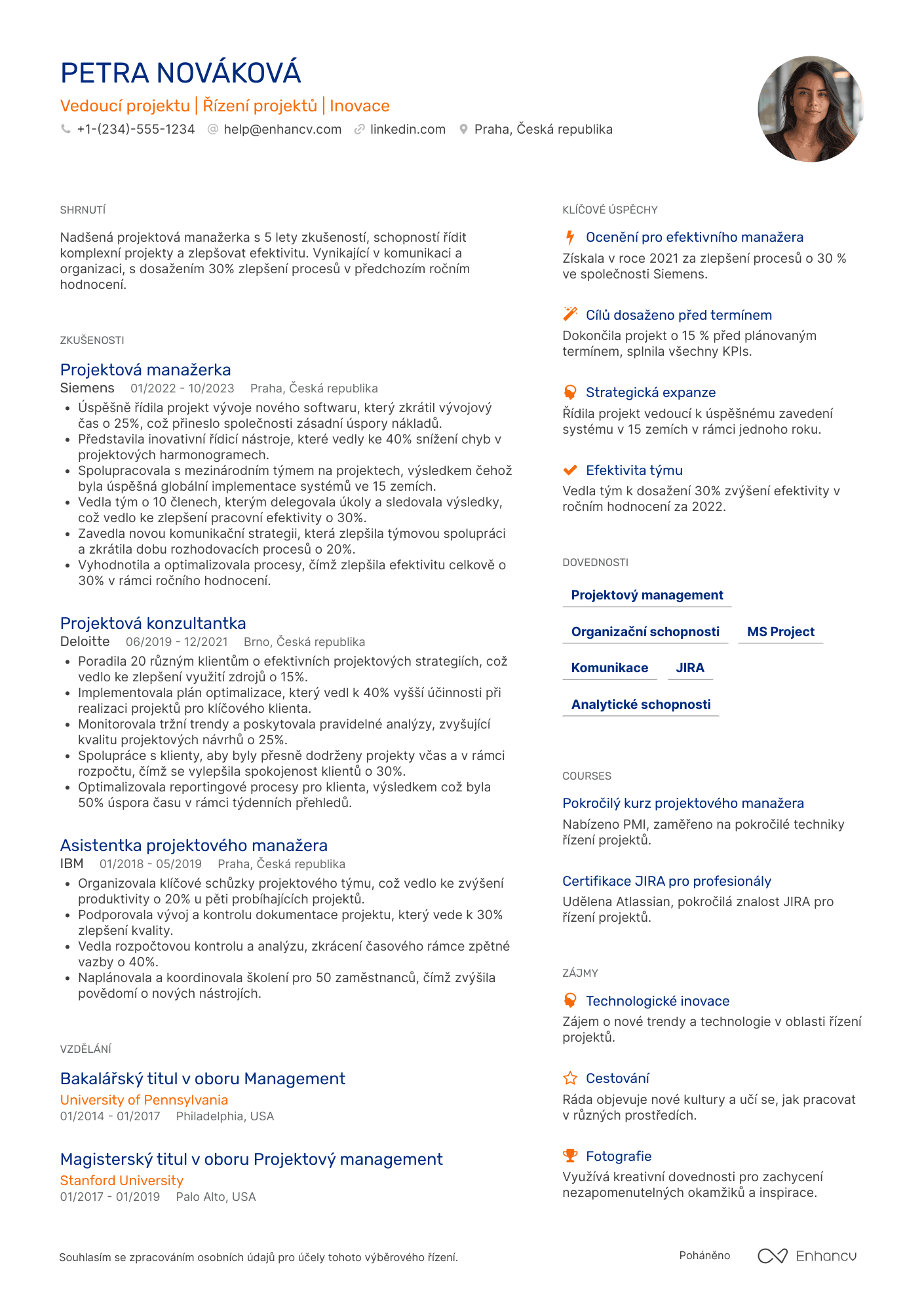 Životopis pro Vedoucí projektu pro začátečníky Resume Example