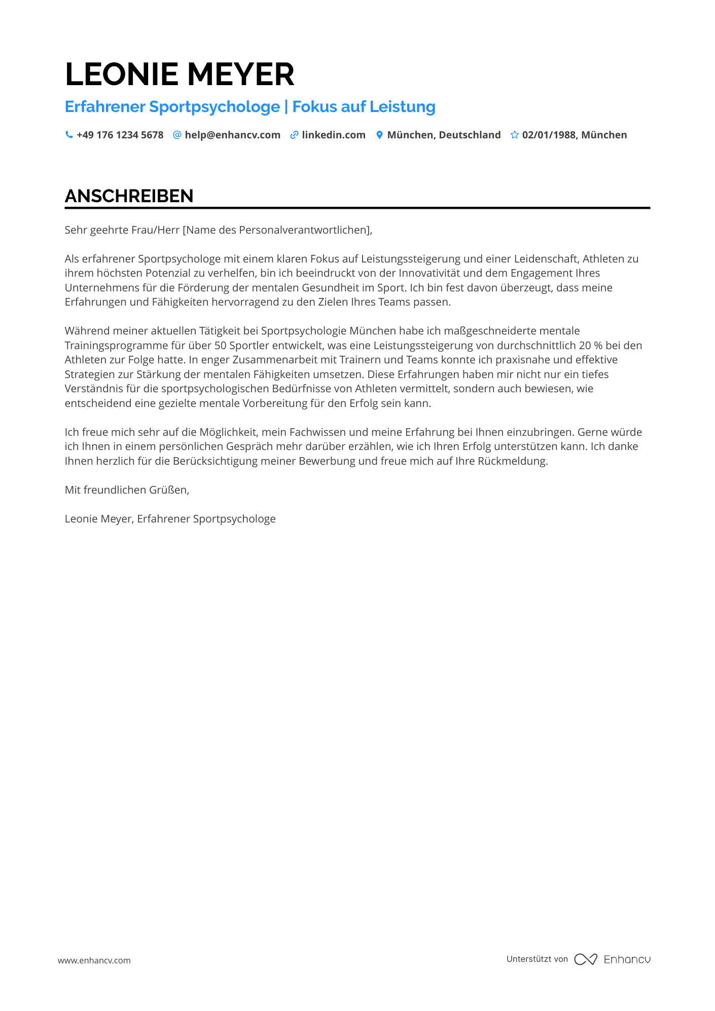 Sportpsychologe Resume Example