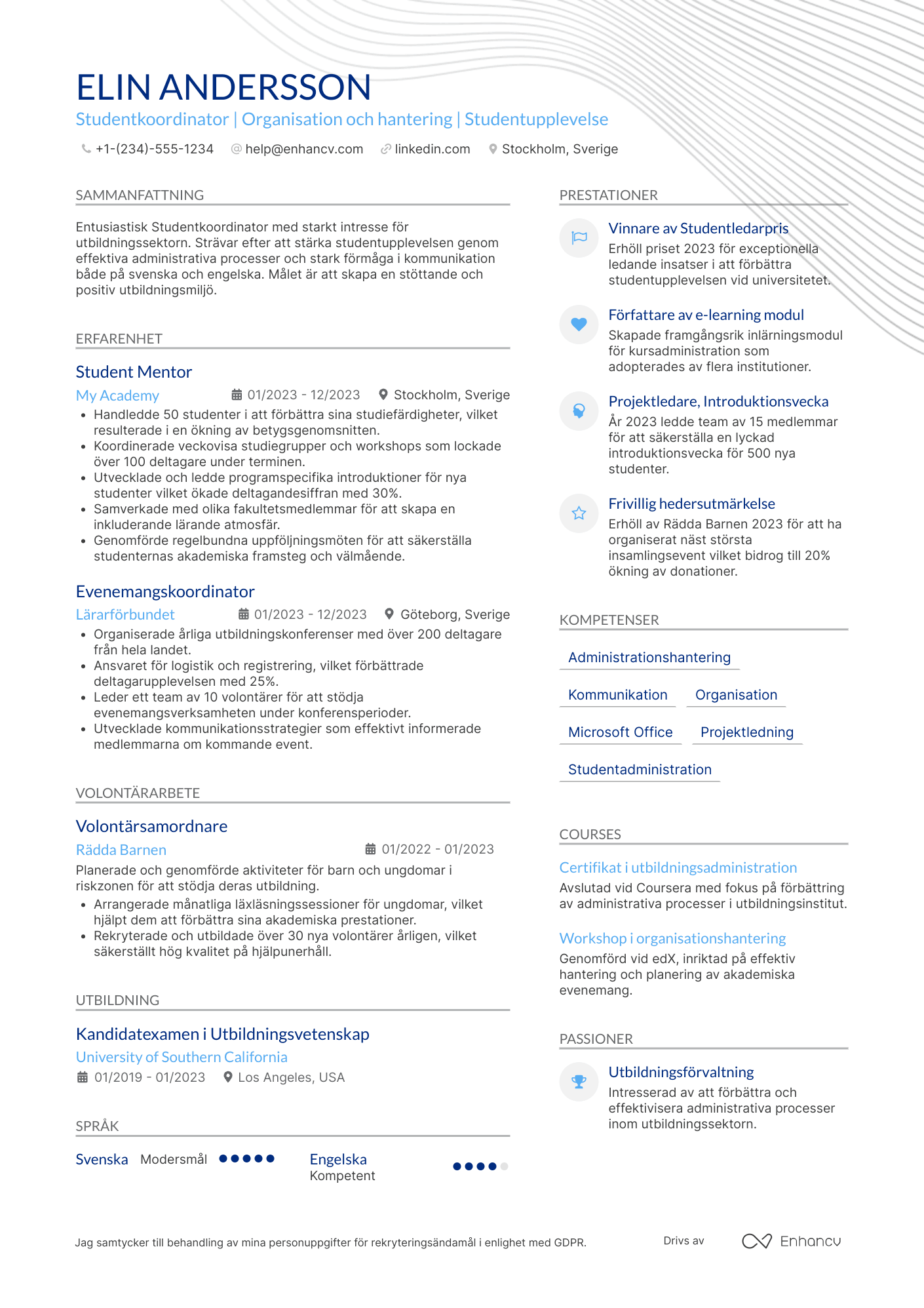 CV för Student Coordinator Resume Example
