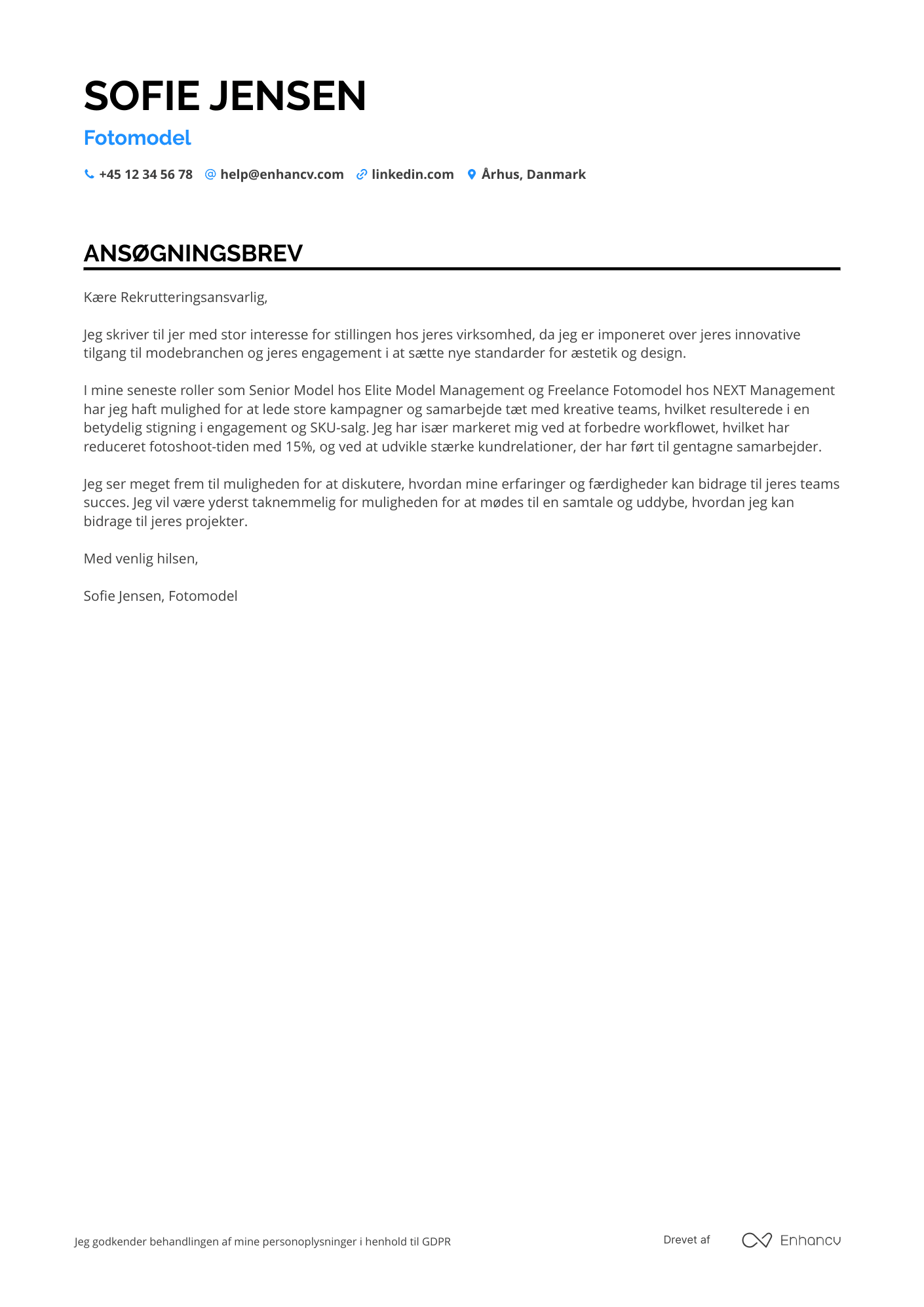 Ansøgningsbrev til Fotomodel Resume Example