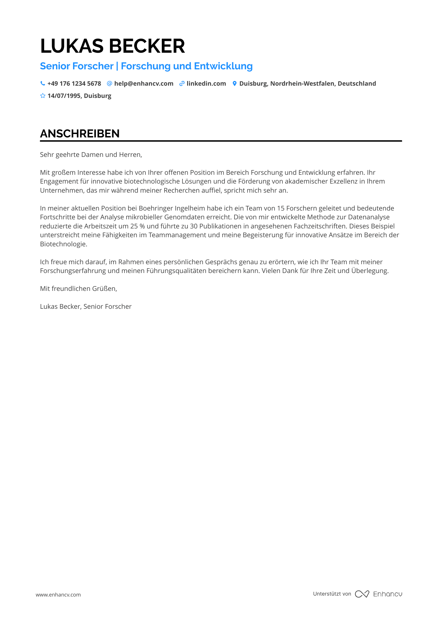 Senior Level Akademiker Resume Example