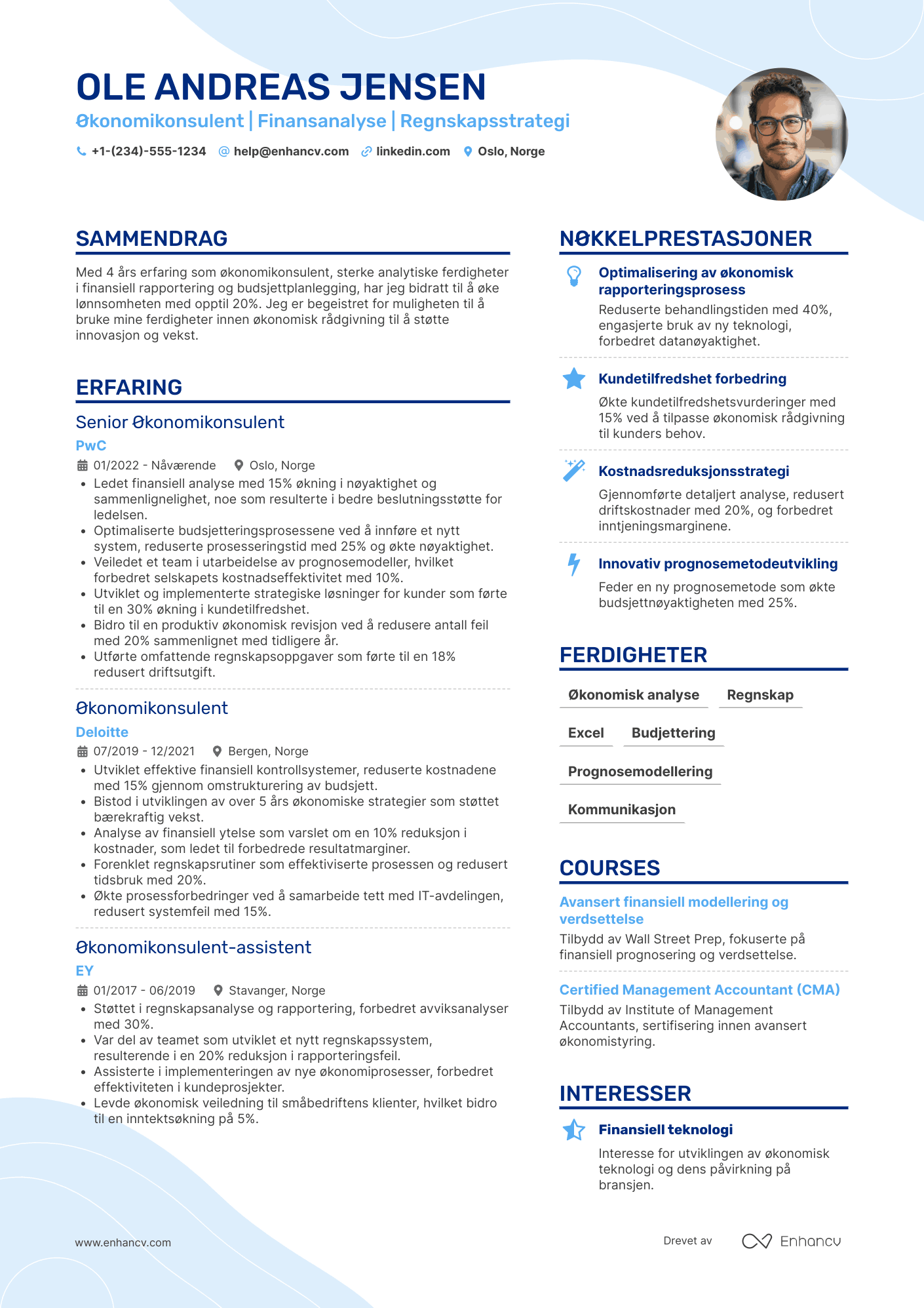 CV for Nyutdannede Økonomikonsulent Resume Example