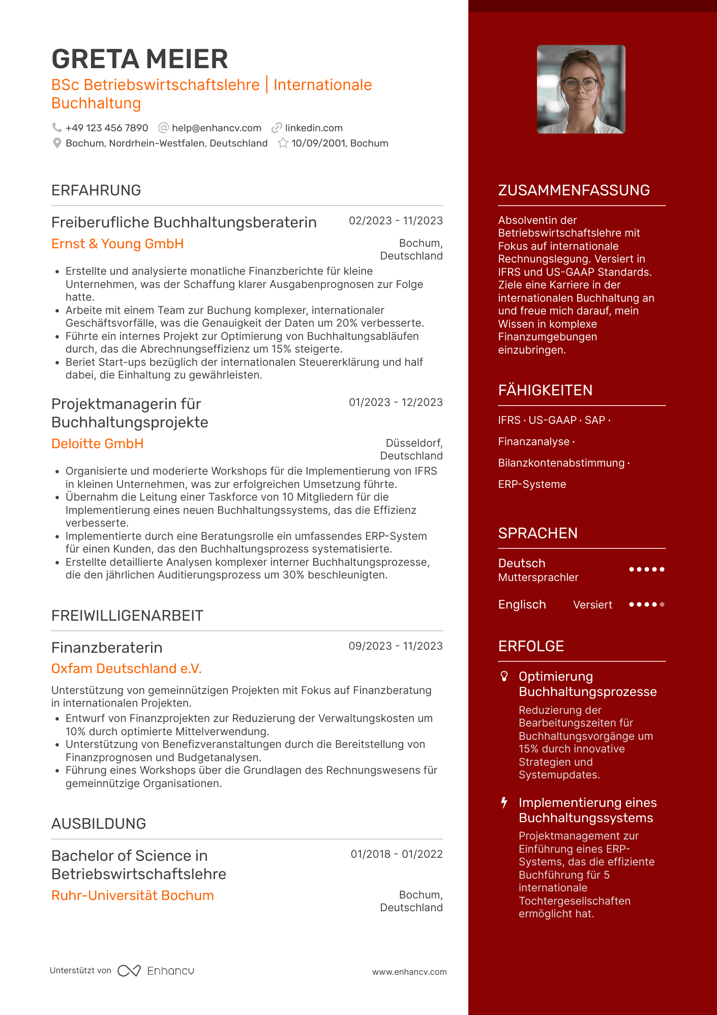 Lebenslauf als Buchhalter mit internationaler Erfahrung Resume Example