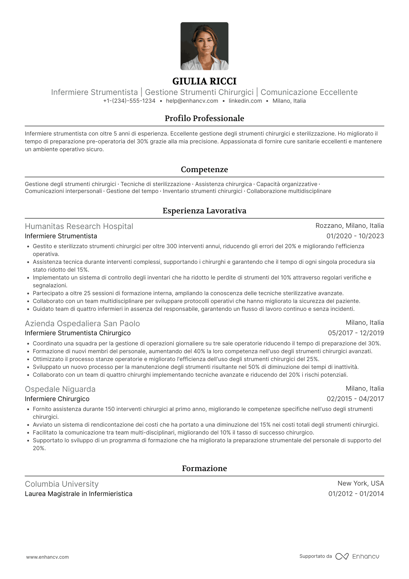 Curriculum infermiere strumentista Resume Example
