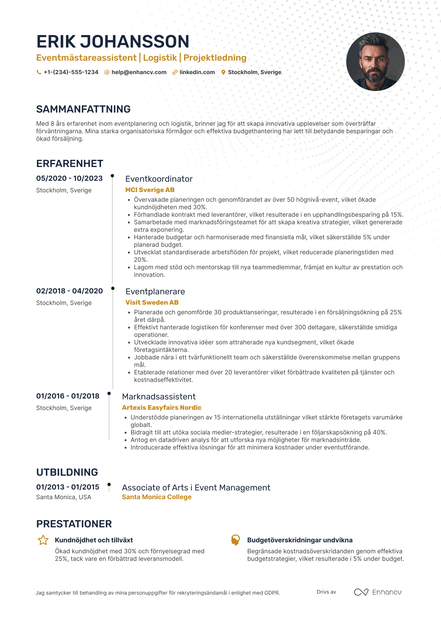 CV för Eventmästareassistent Resume Example