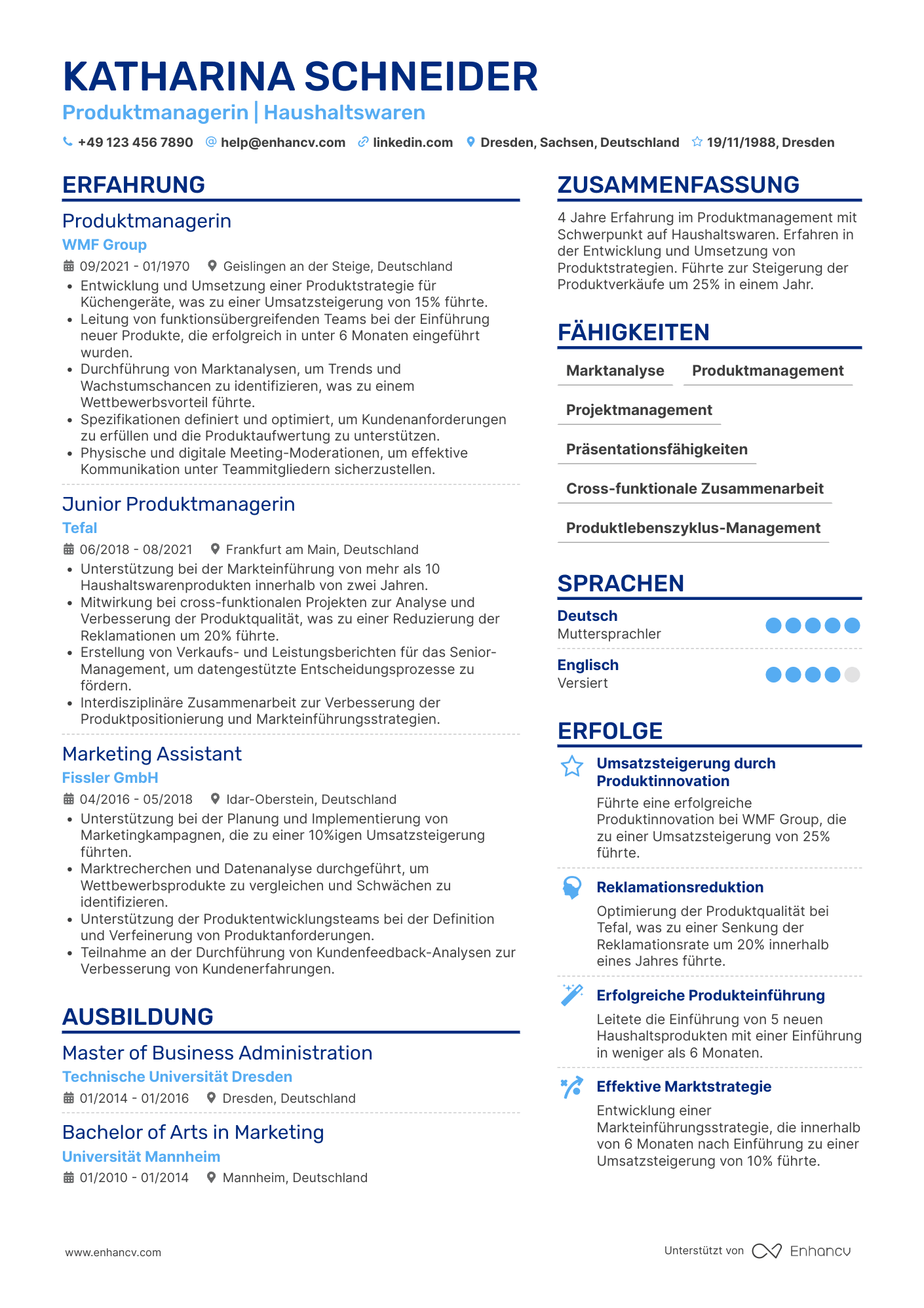 Lebenslauf als Produktmanager für Haushaltswaren Resume Example