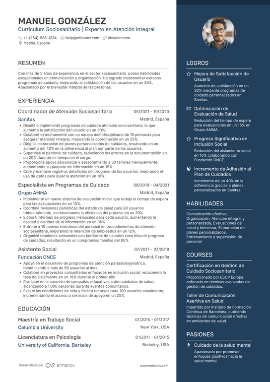 Currículum sociosanitario Resume Example