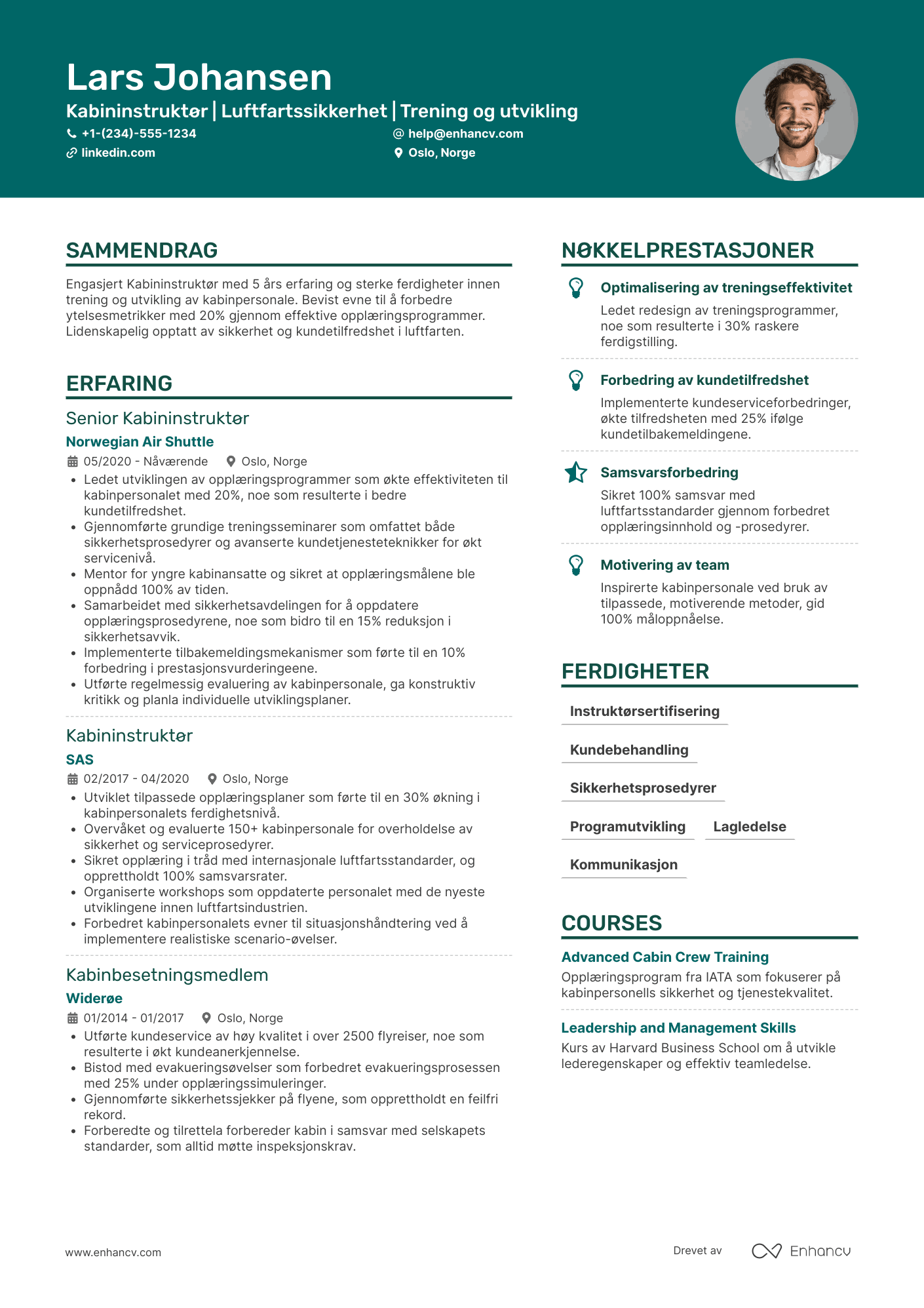 CV for Kabininstruktør Resume Example