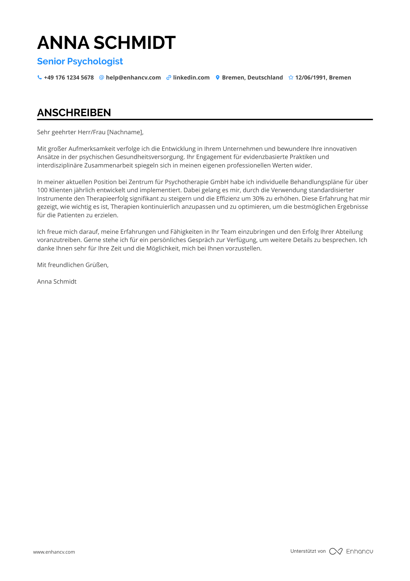 Erfahrener Psychologe Resume Example