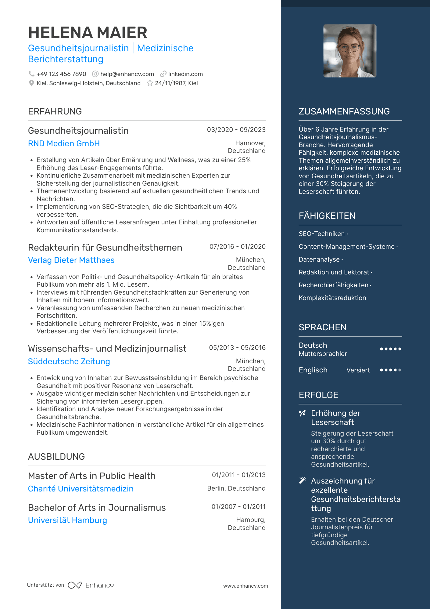 Lebenslauf als Gesundheitsjournalist Resume Example