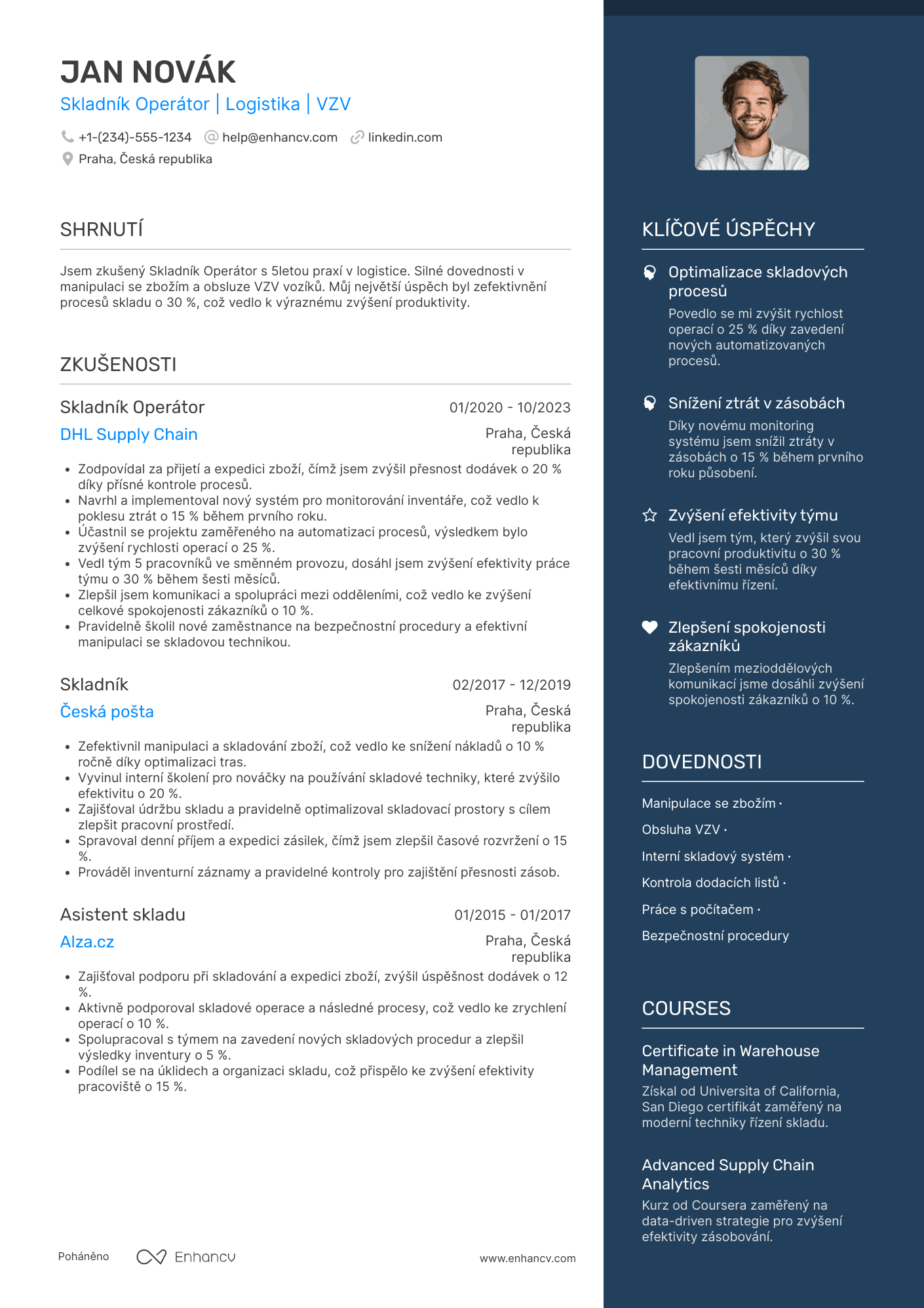 Životopis pro Skladník Operátor Resume Example