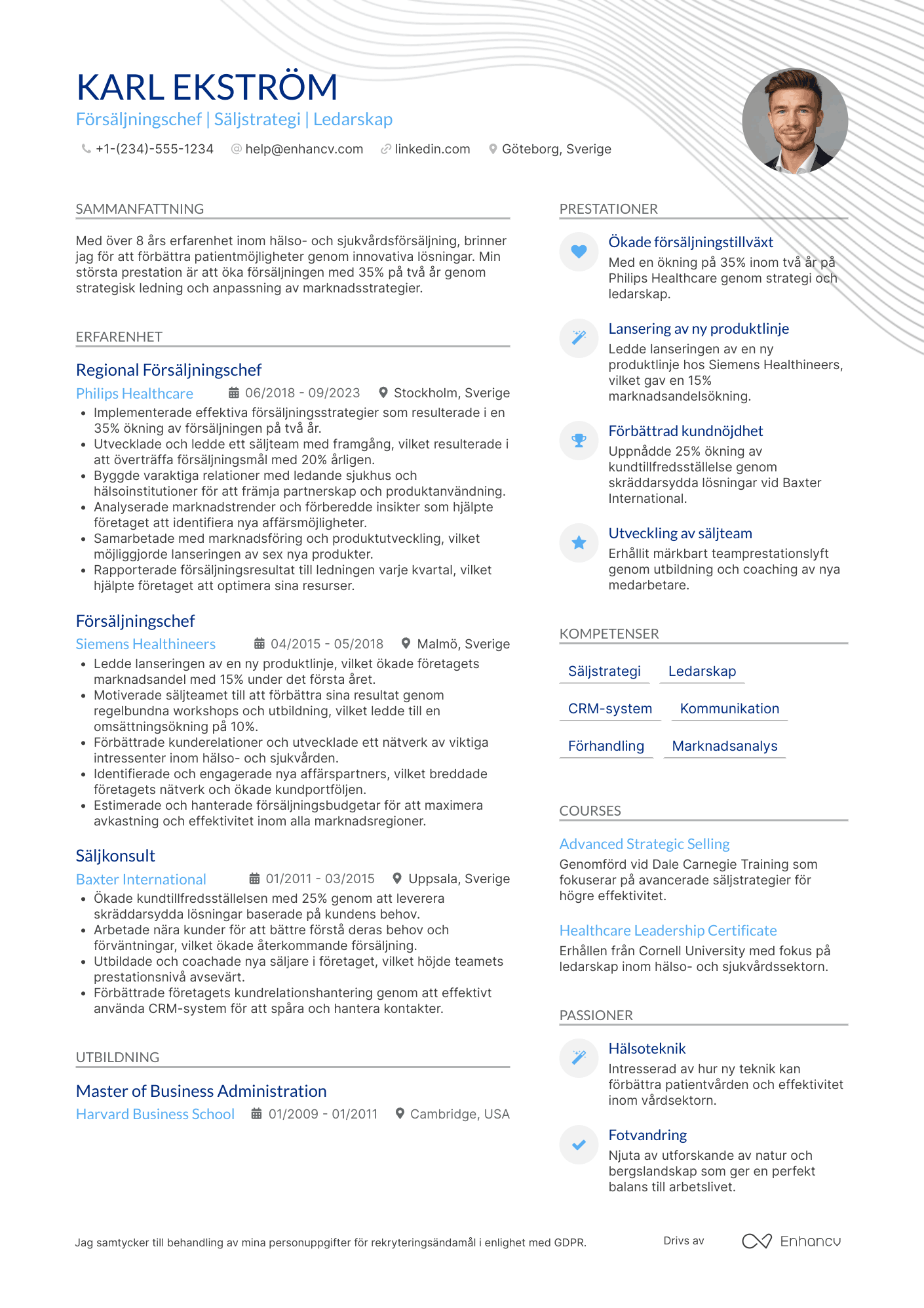 CV för Försäljningschef För Hälso  och Sjukvård Resume Example