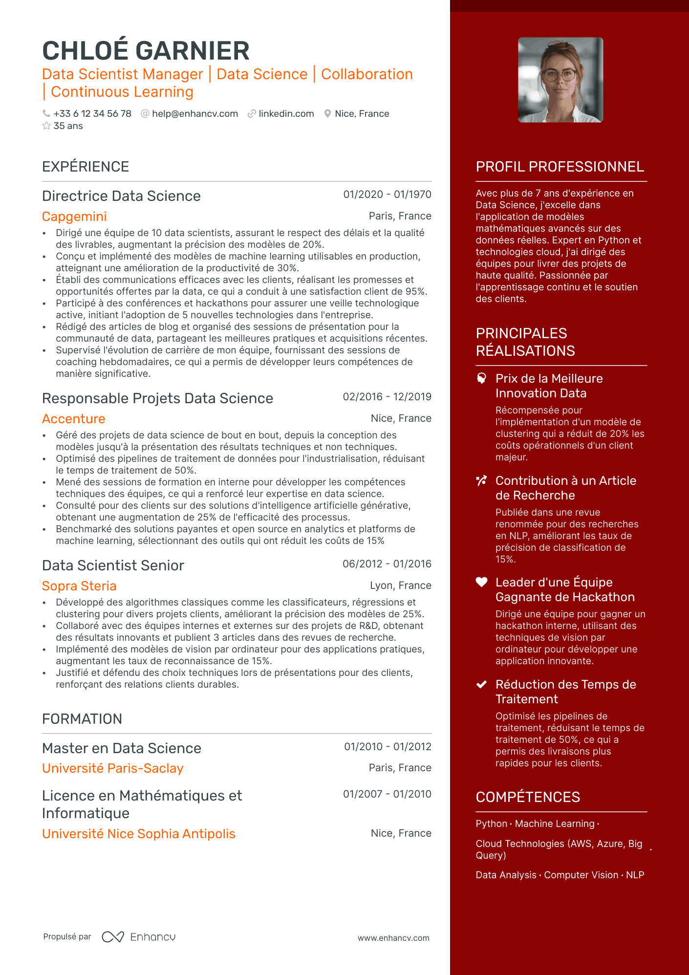 Data Scientist Manager Resume Example