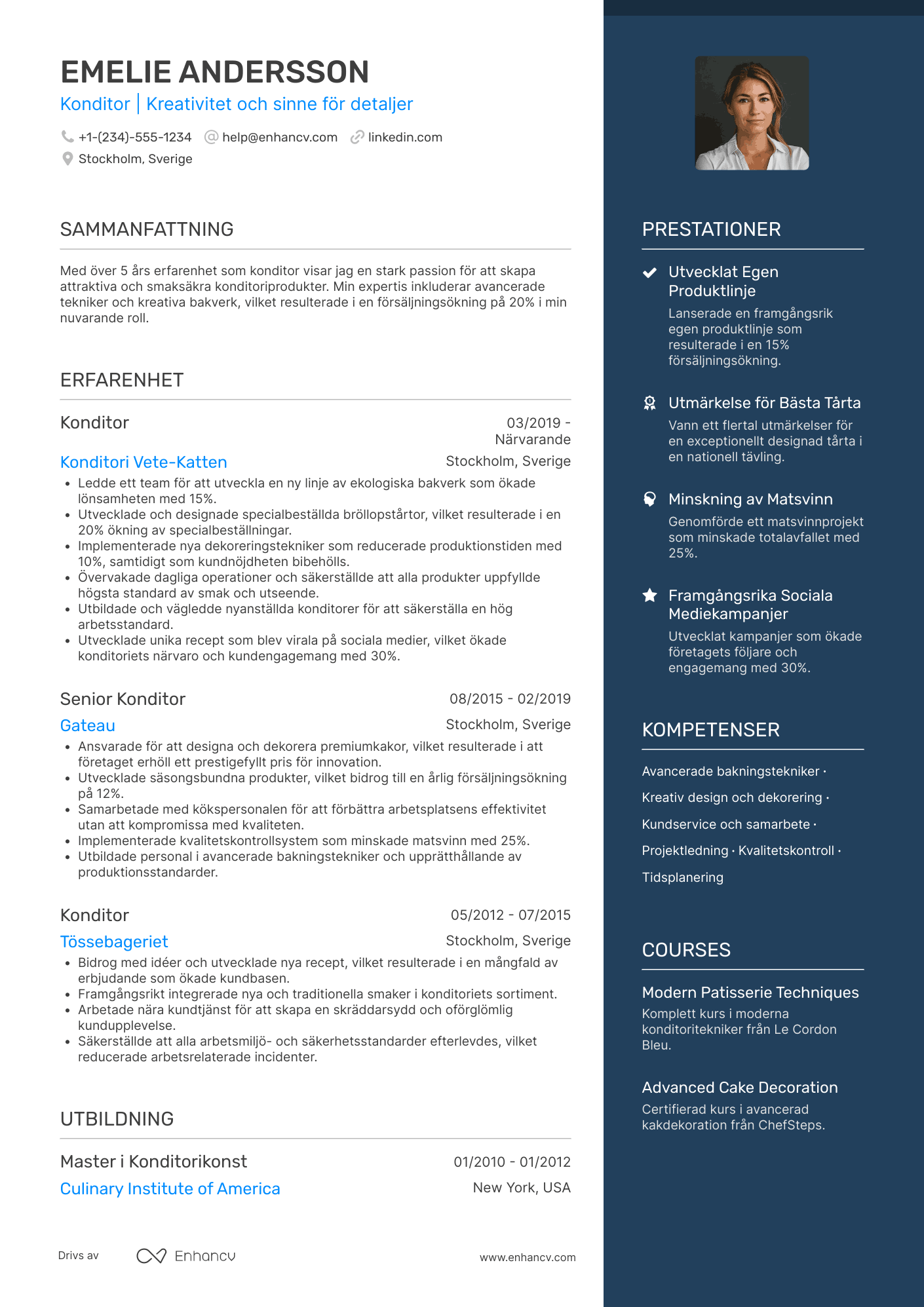 CV för Konditor Resume Example