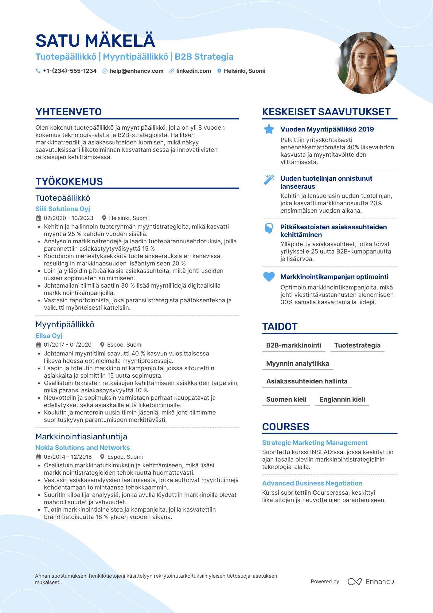 Ansioluettelo Tuotepäällikkö Myyntipäällikkö Resume Example