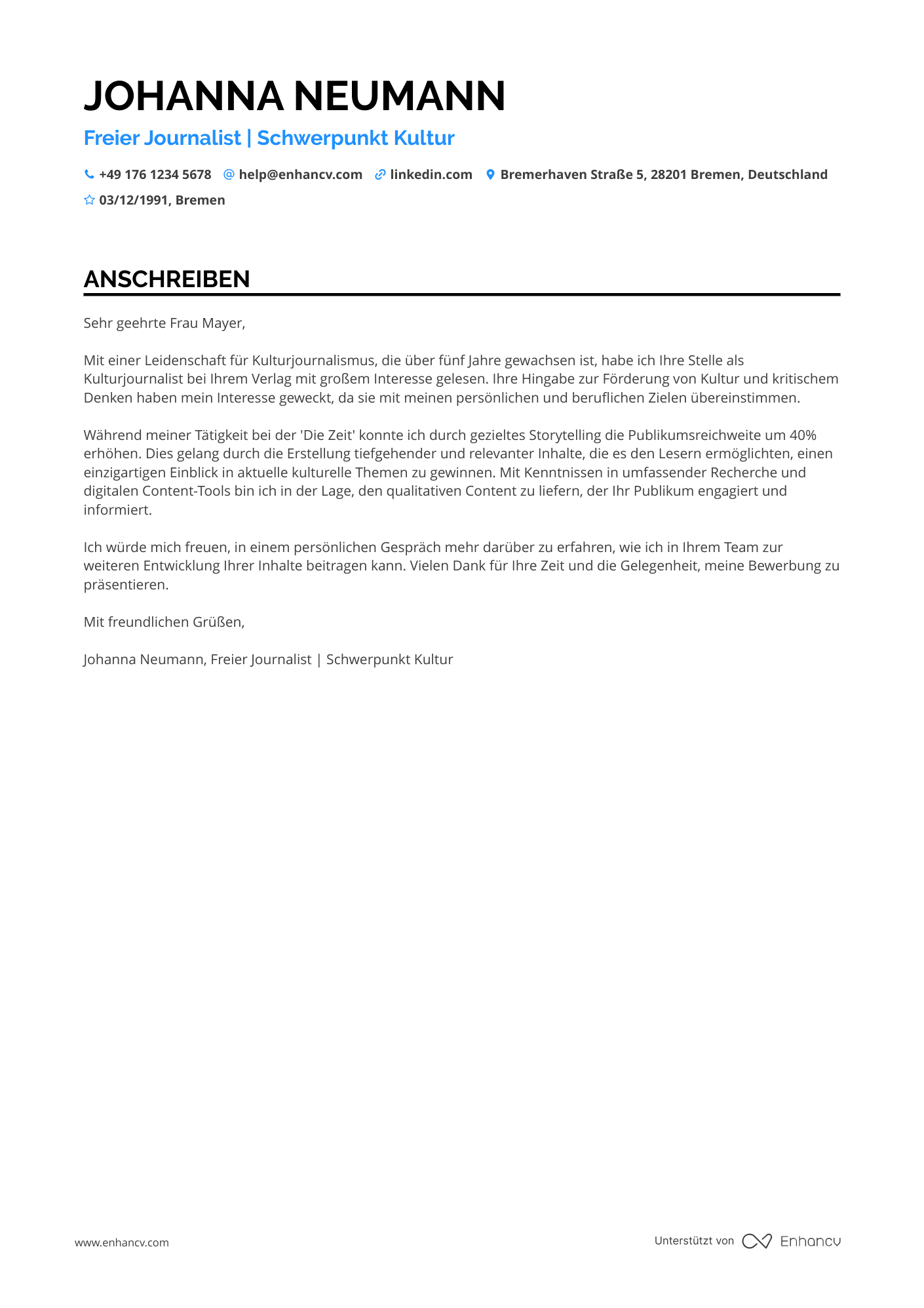 Freier Journalist Resume Example