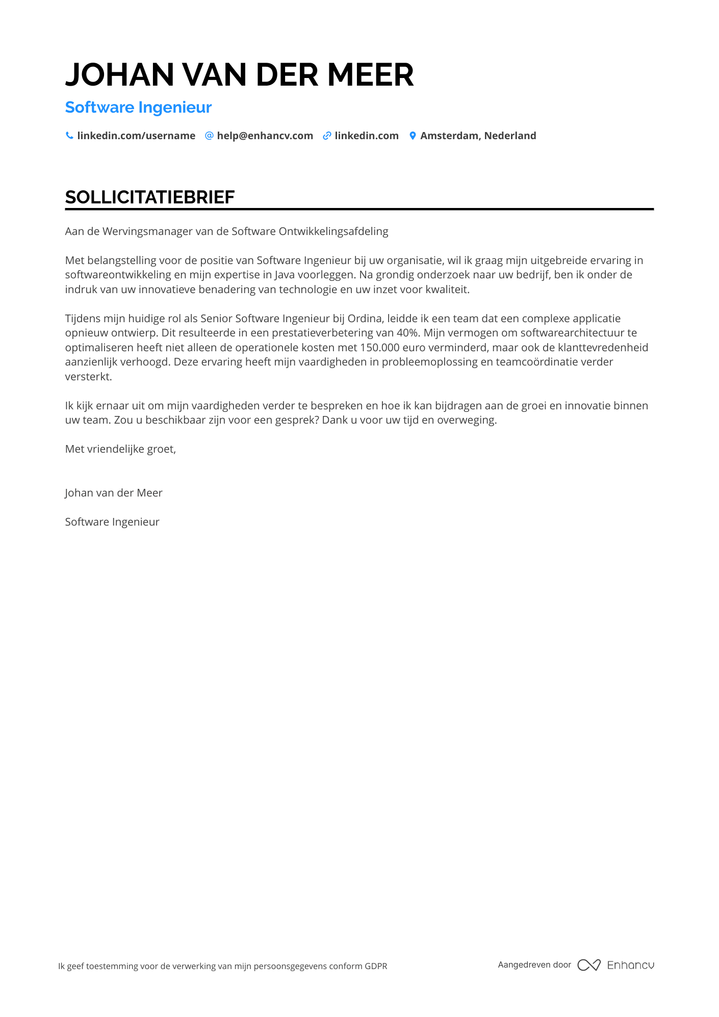Sollicitatiebrief voor Software ingenieur Resume Example