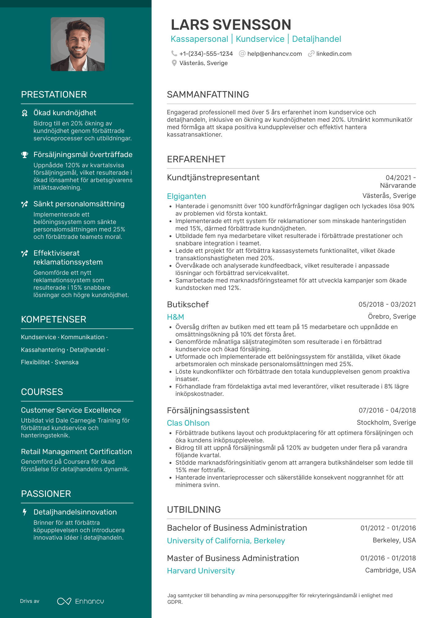 CV för IKEA Medarbetare Kassapersonal Resume Example