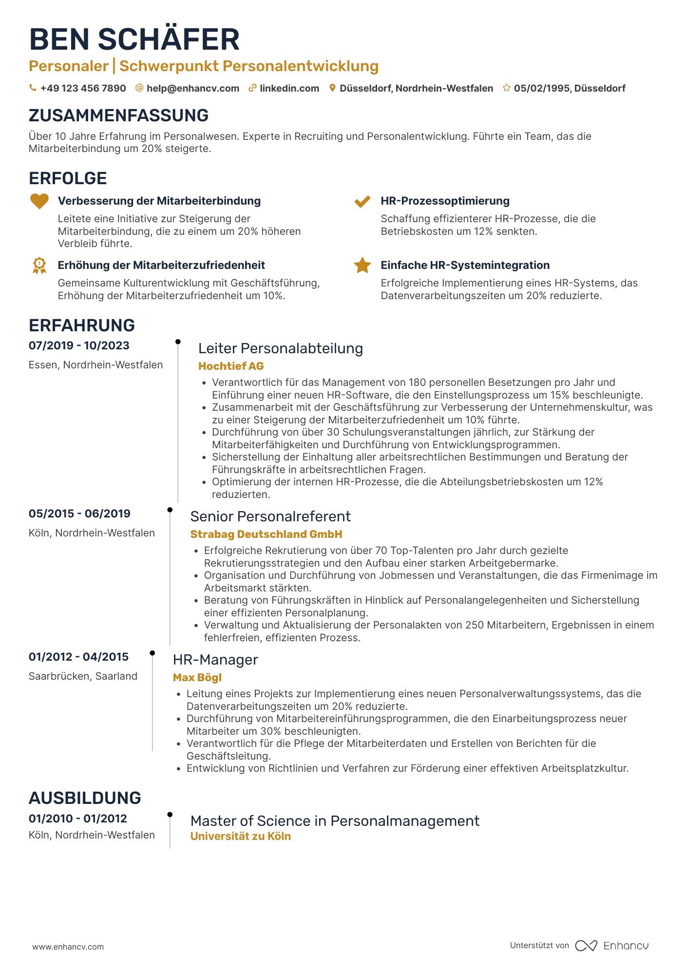 Lebenslauf in Personaler in der Baubranche Resume Example