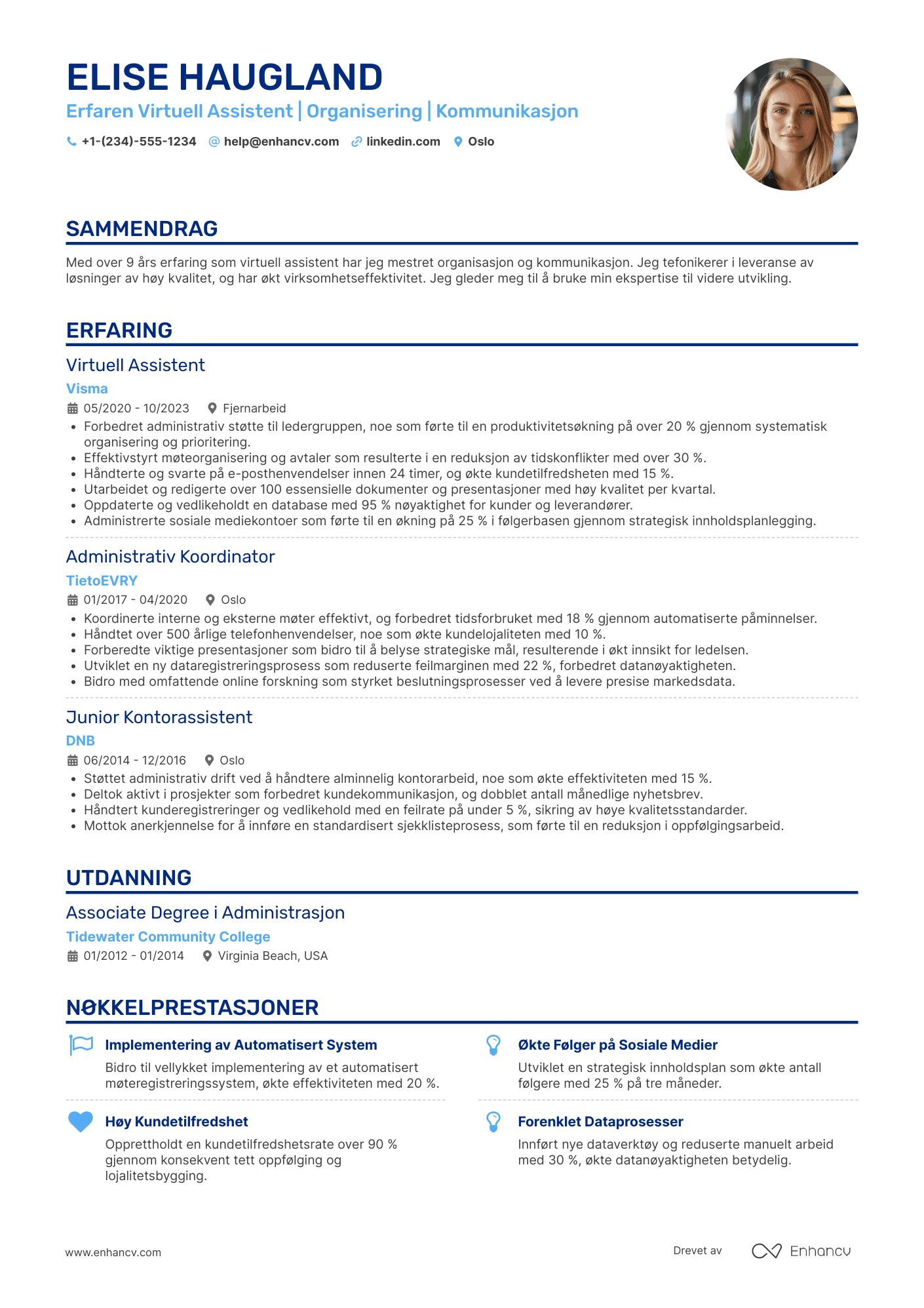CV for Erfaren virtuell assistent Resume Example