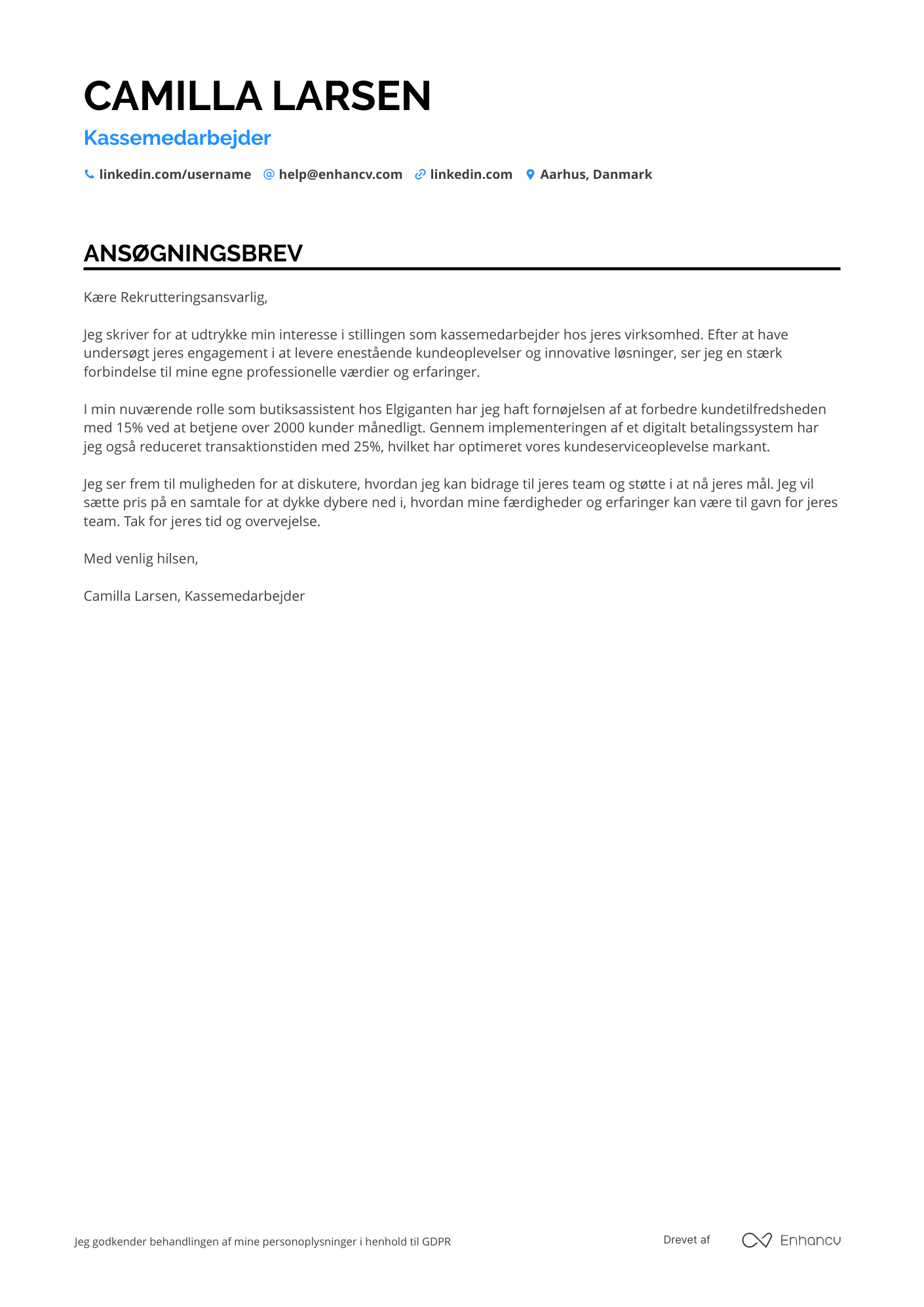 Ansøgningsbrev til Kassemedarbejder i elektronikbutik Resume Example