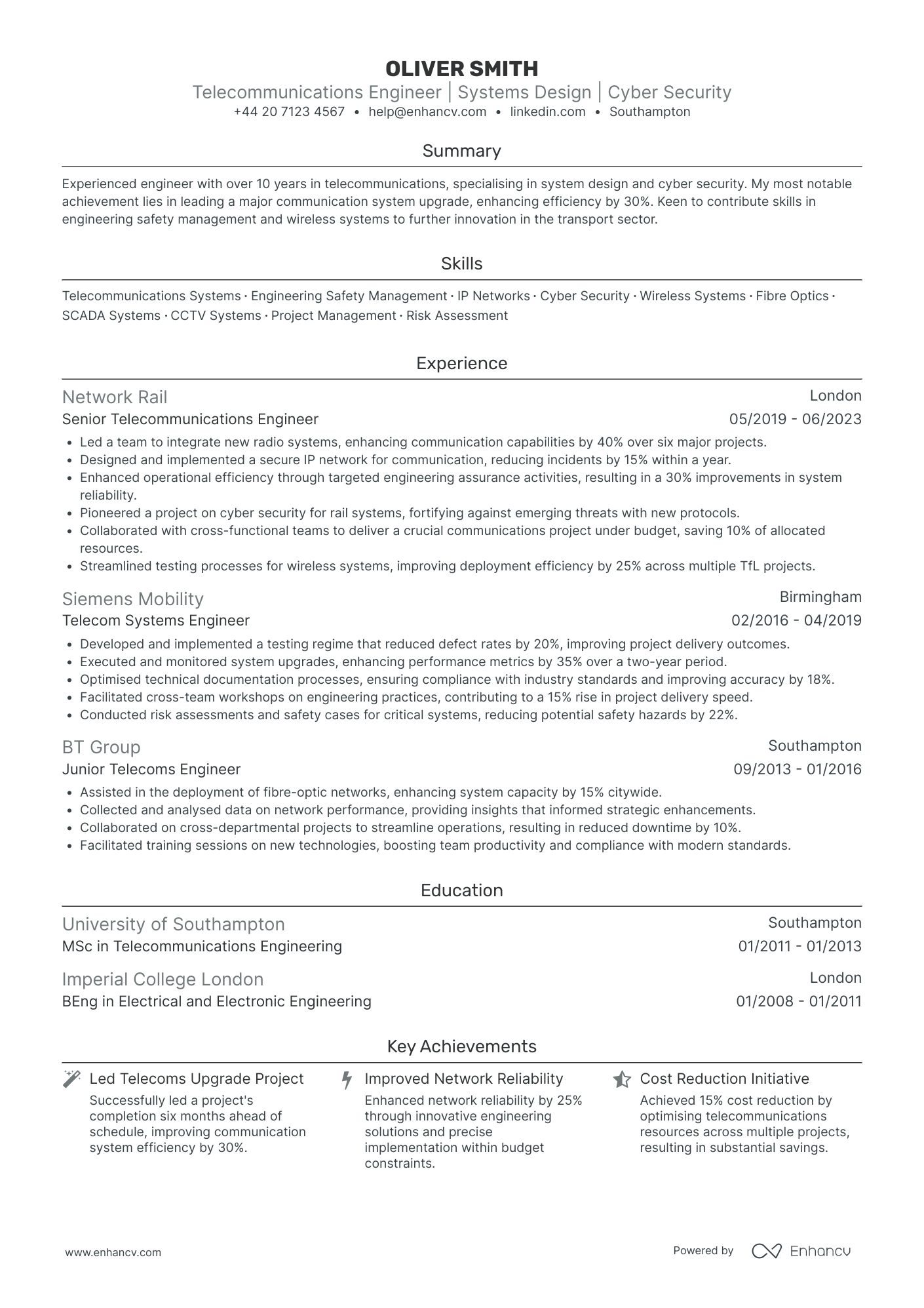 Technical Delivery Manager in Telecommunications Resume Example