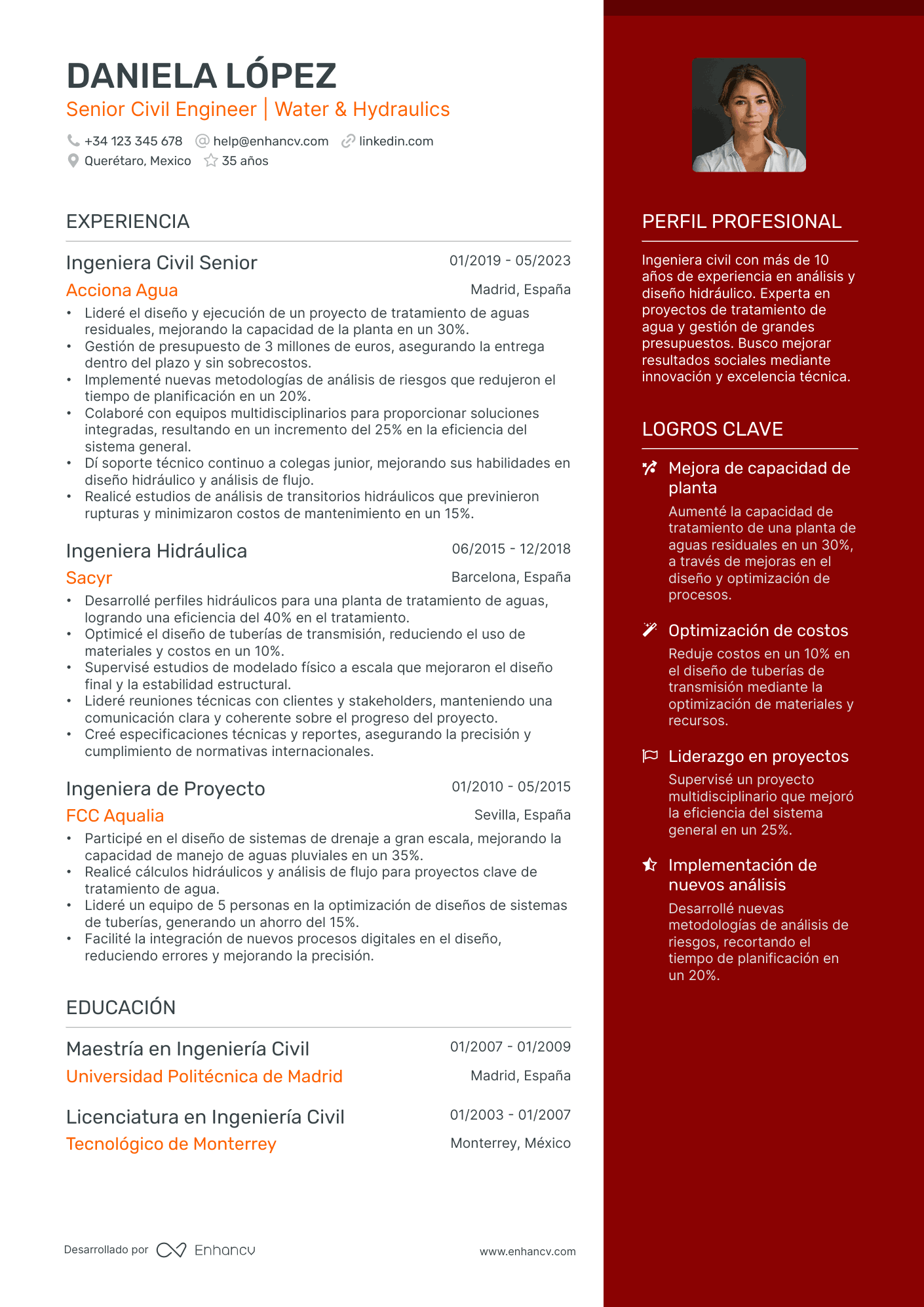 Ingeniero Civil Senior Resume Example