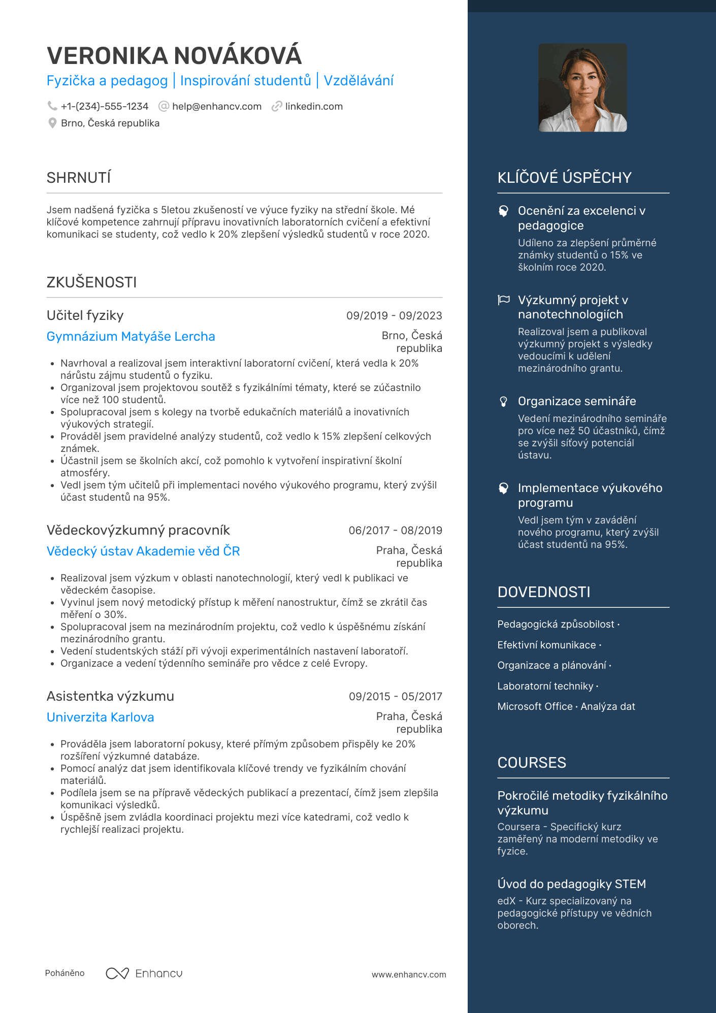 Životopis pro Učitel fyziky Resume Example