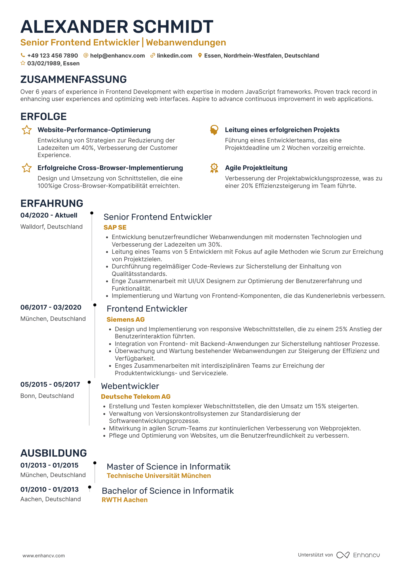 Lebenslauf als Frontend Programmierer Resume Example
