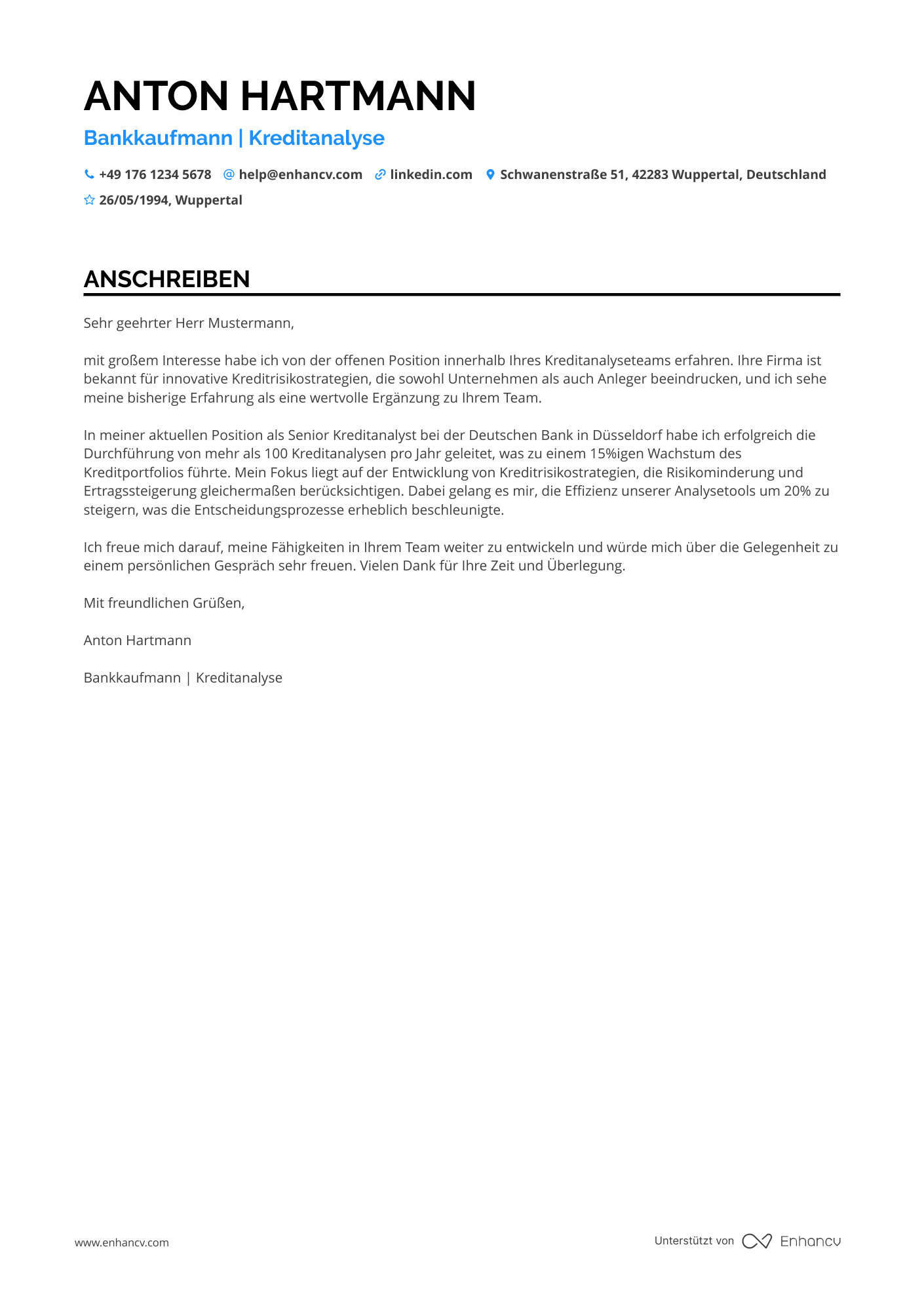 Bankkaufmann in der Kreditanalyse Resume Example