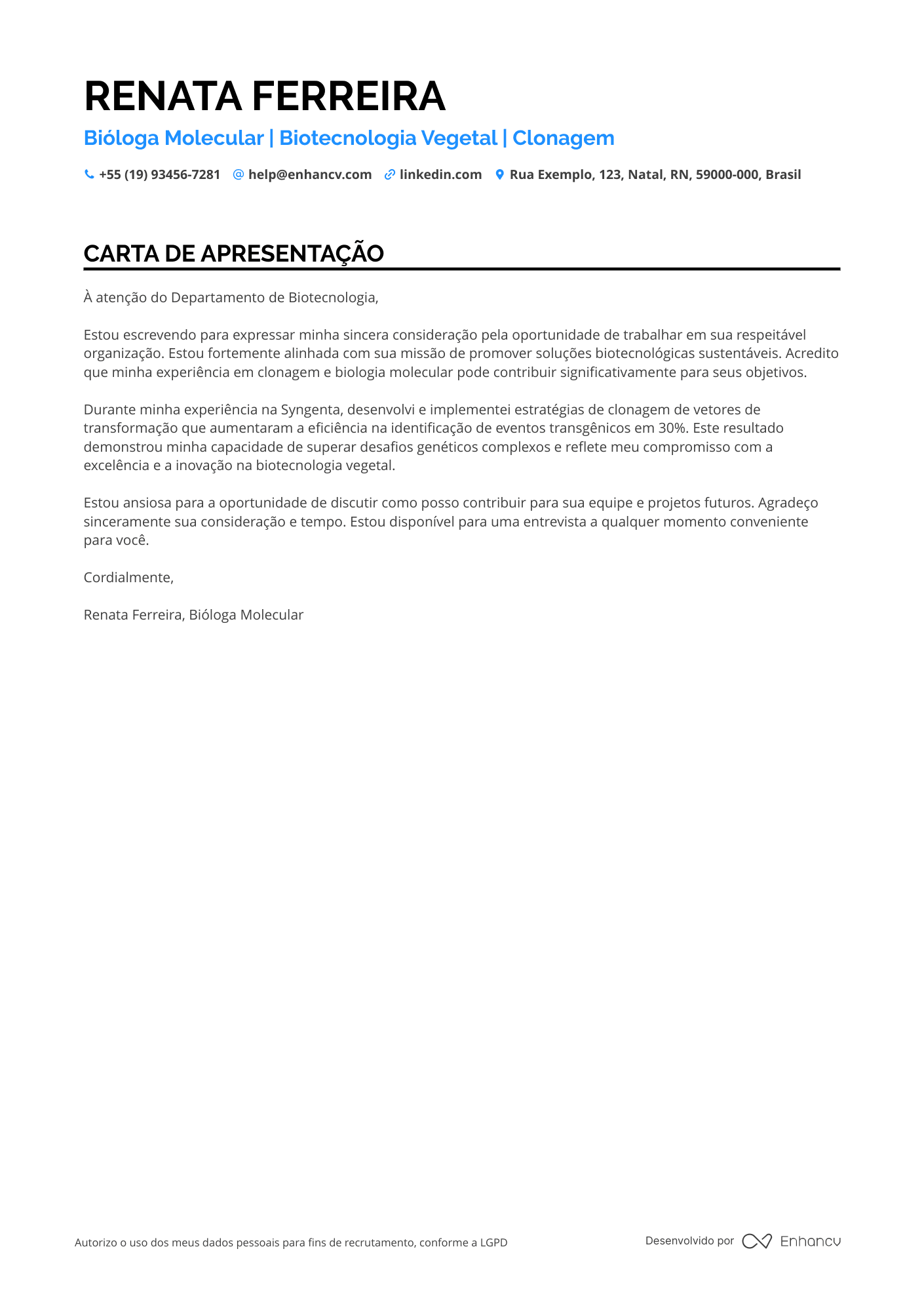Biólogo Molecular Júnior Resume Example