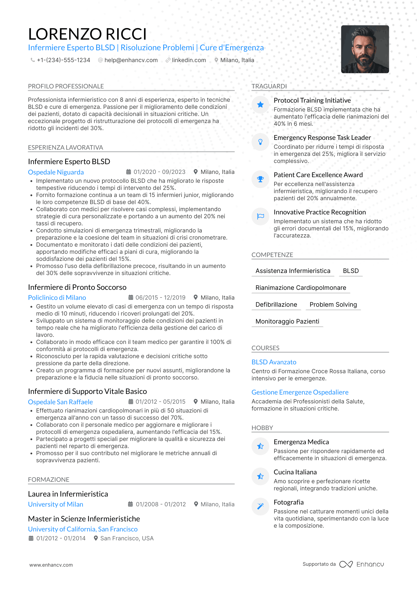 Curriculum infermiere BLSD Resume Example