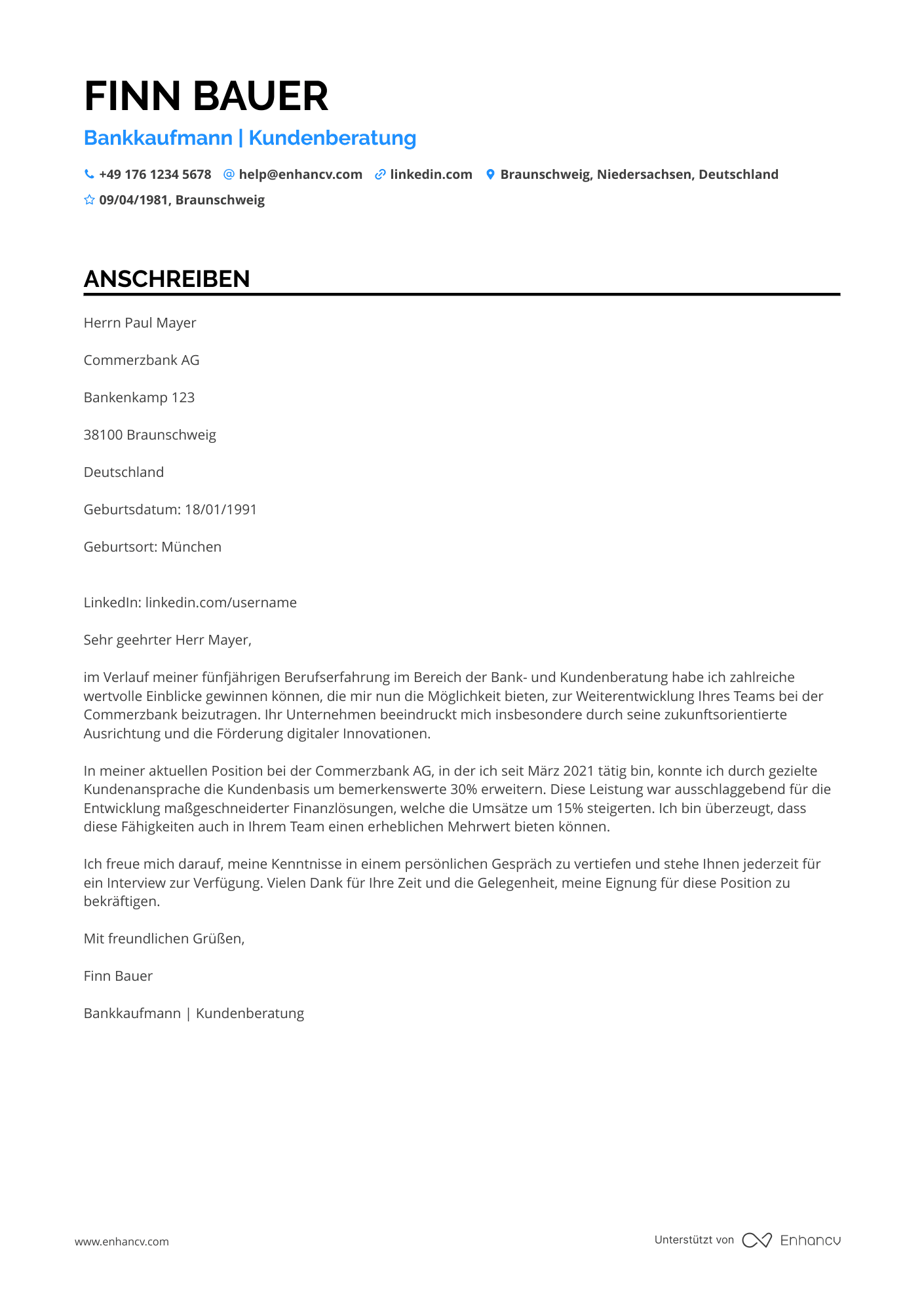 Bankkaufmann in der DZ Bank Resume Example