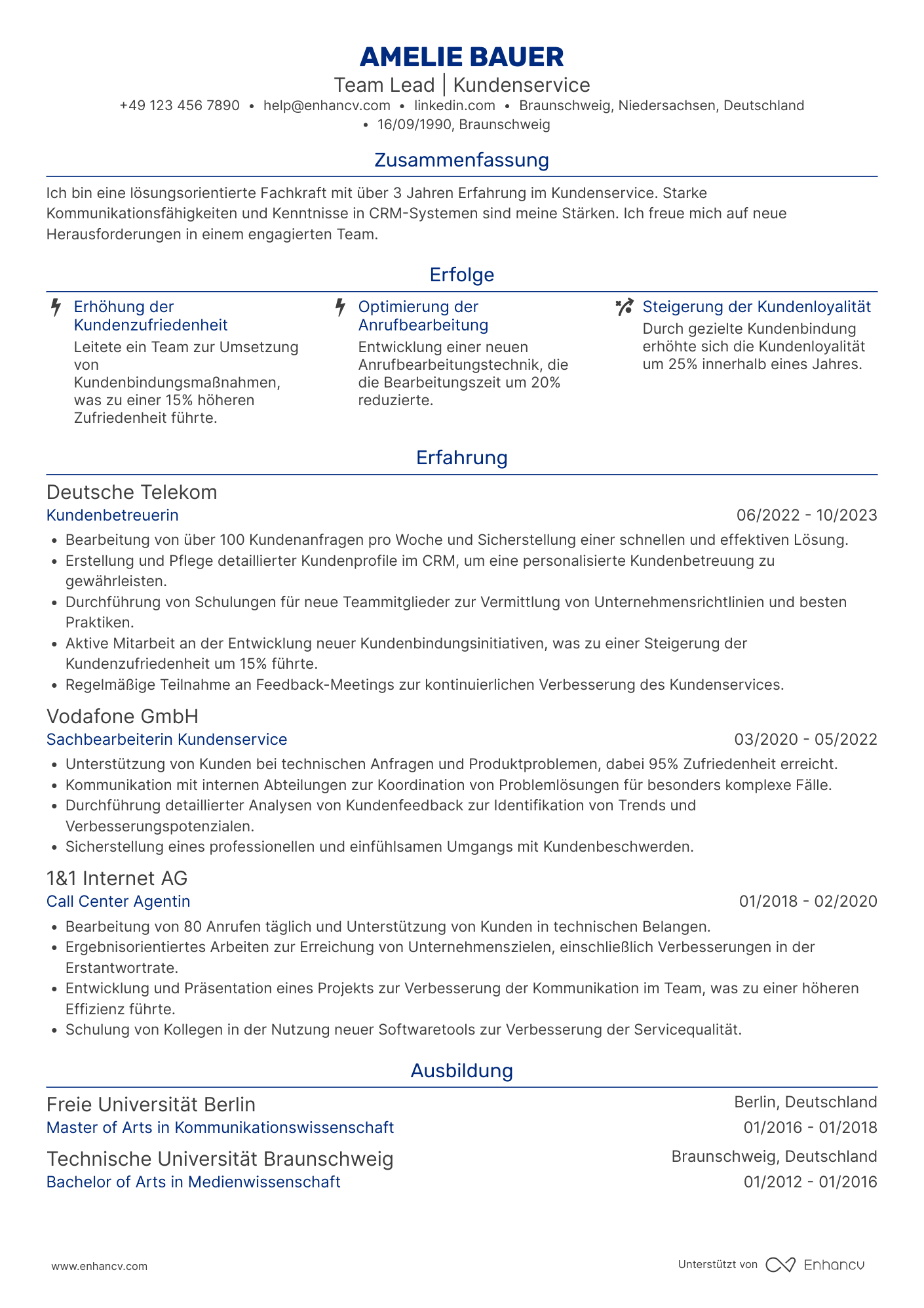 Lebenslauf als Kundenservice Einsteiger Resume Example