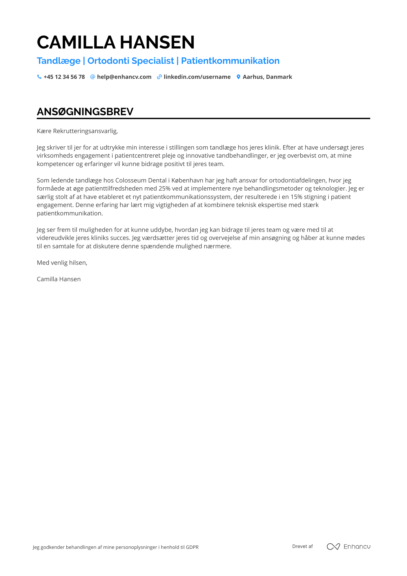 Ansøgningsbrev til Tandlægespecialist Resume Example