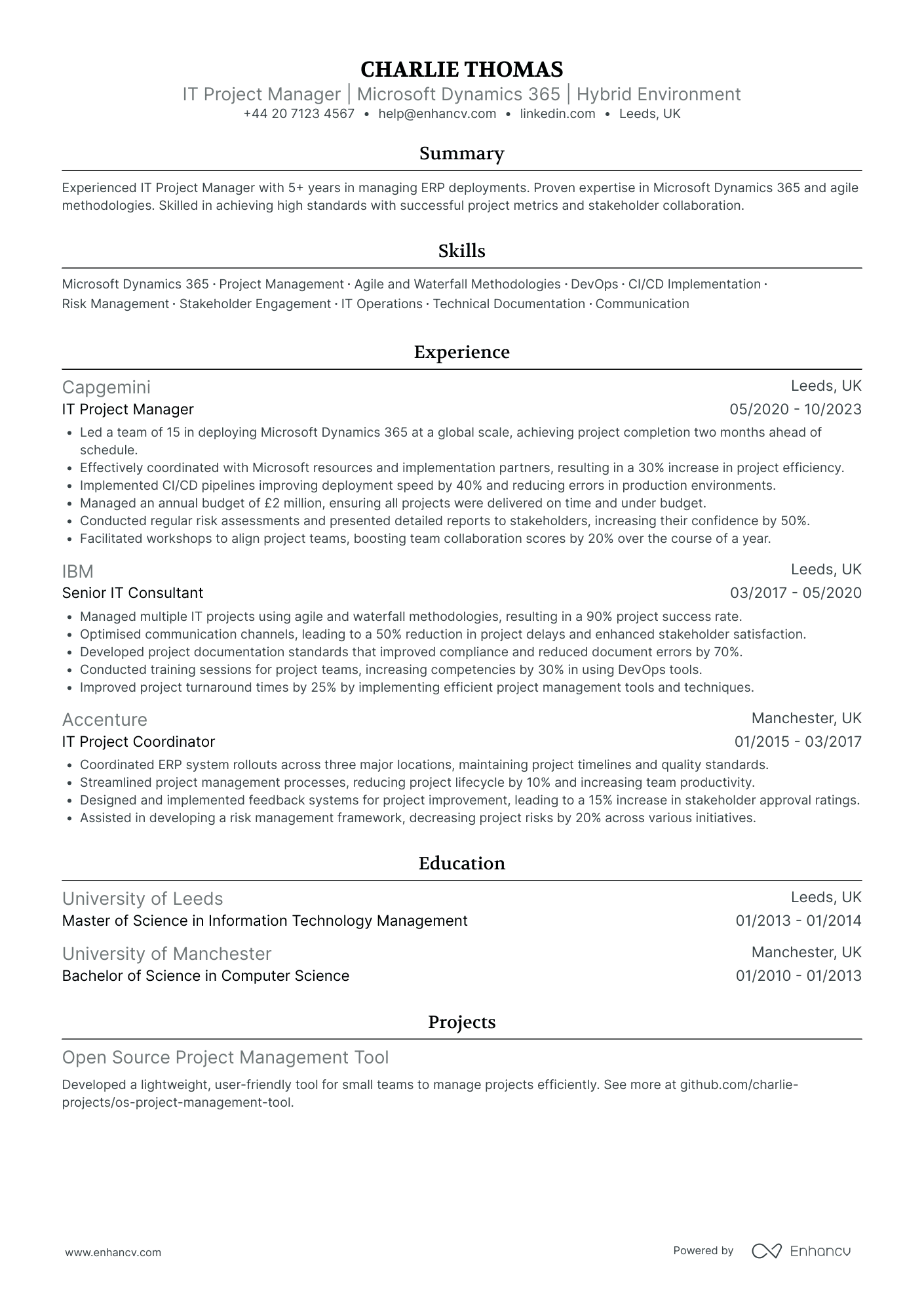 Devops Project Manager Resume Example