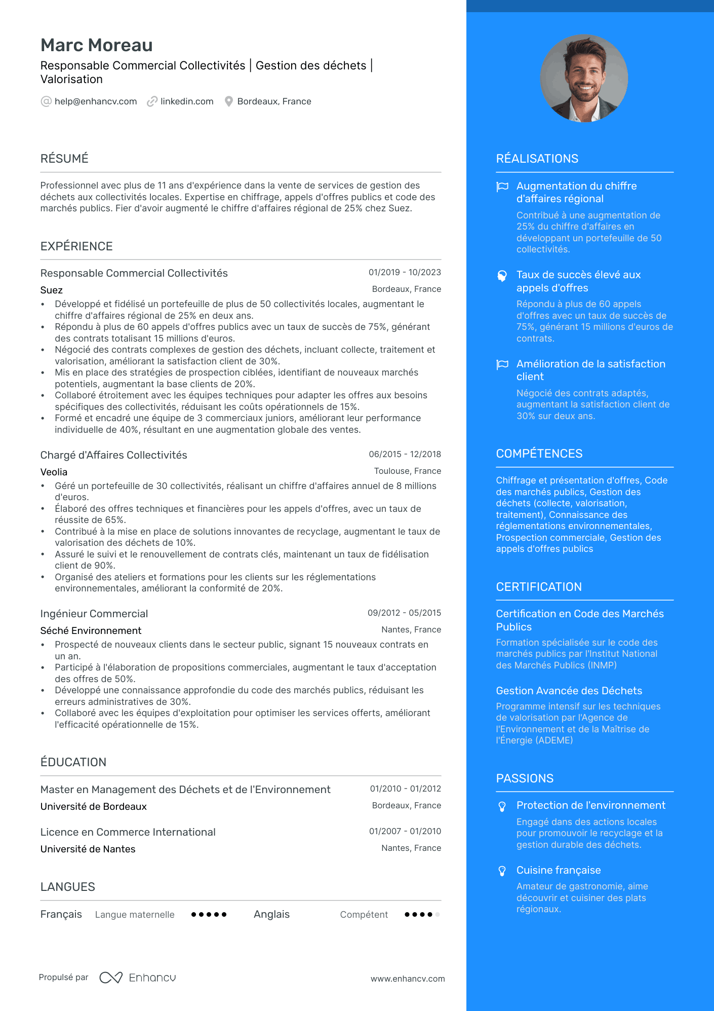 Directeur Commercial Resume Example