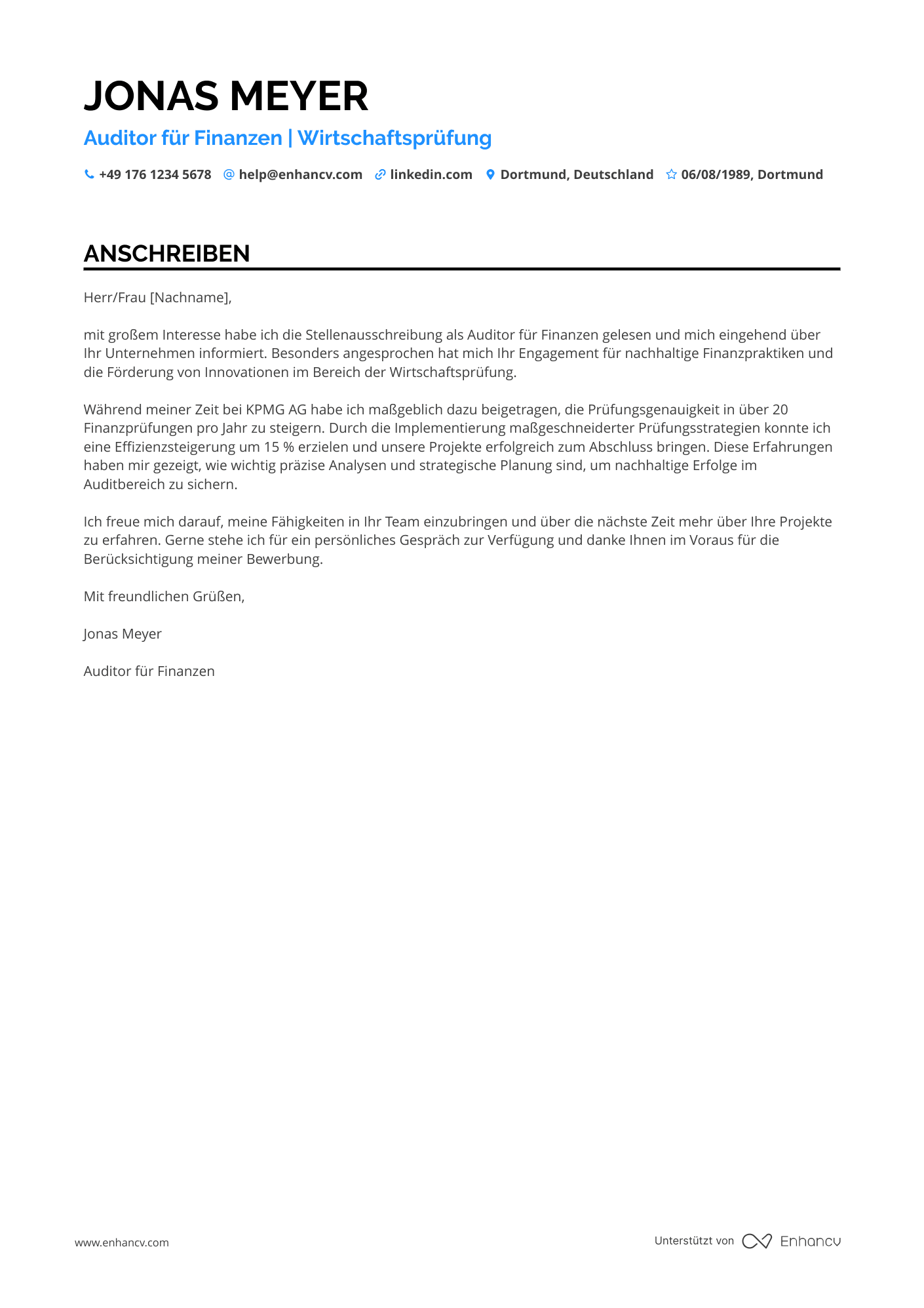Prüfer für Wirtschaftsprüfung Resume Example