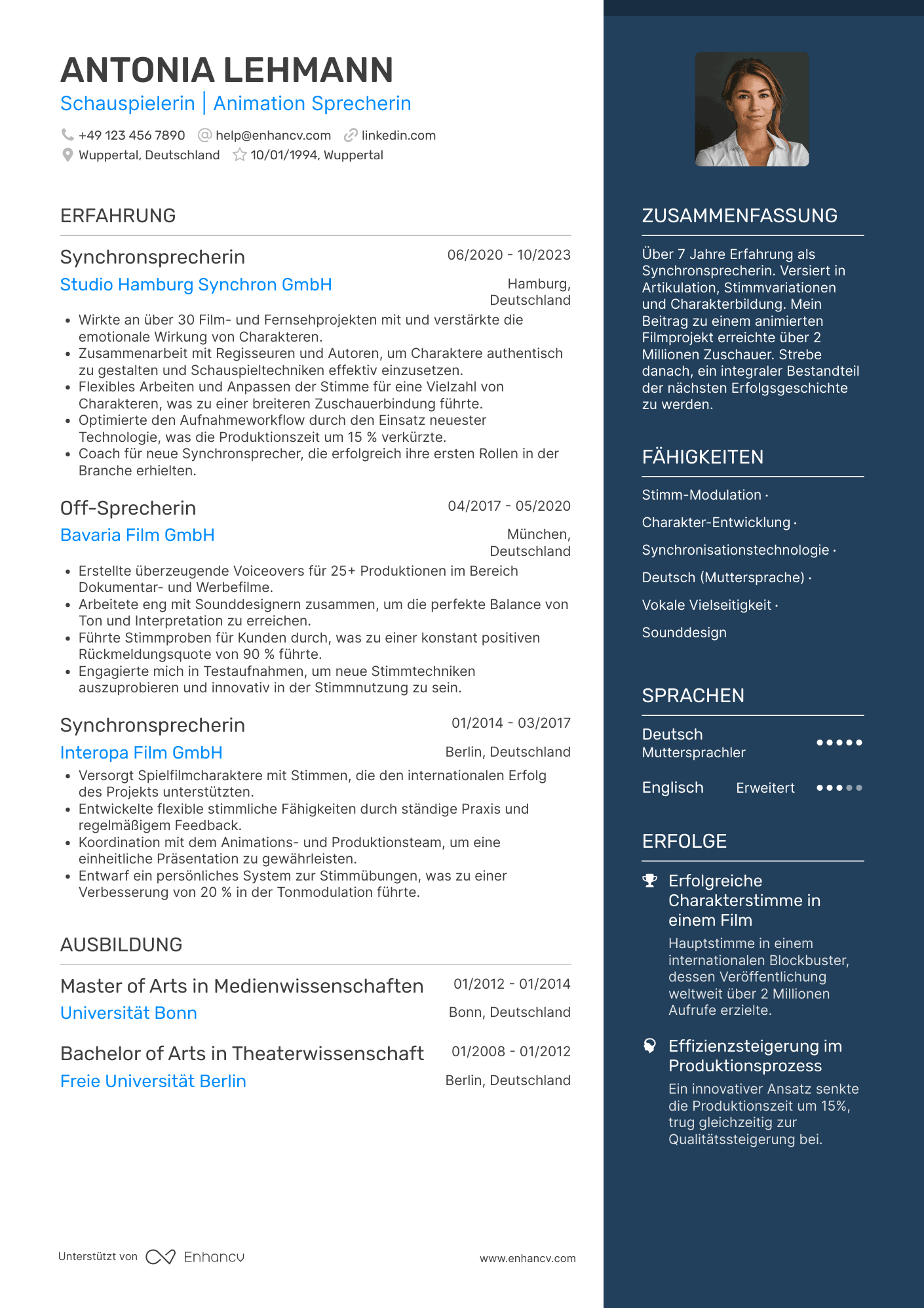 Lebenslauf in Animationsindustrie Schauspieler Resume Example