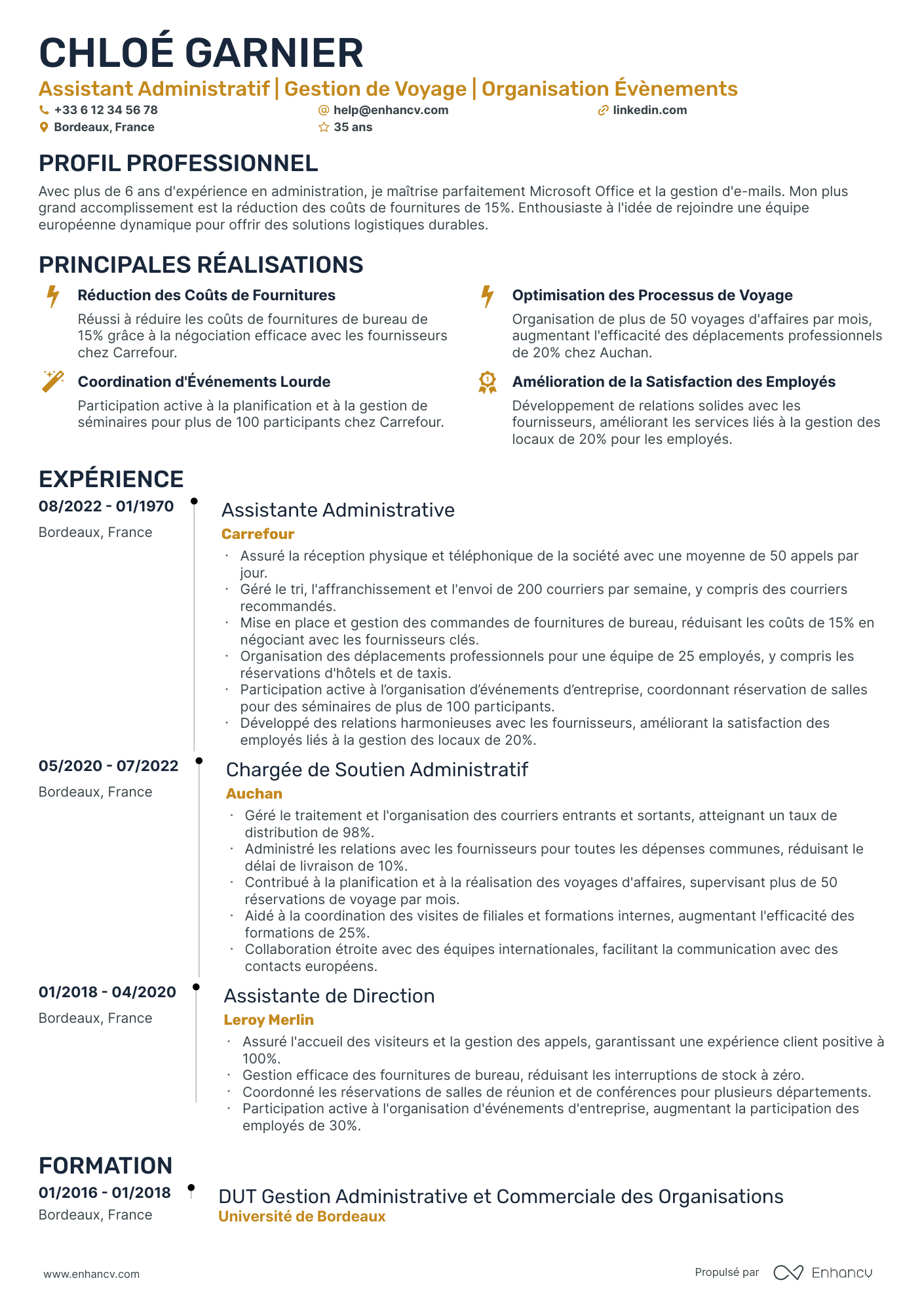 Assistant Administratif Polyvalent Resume Example