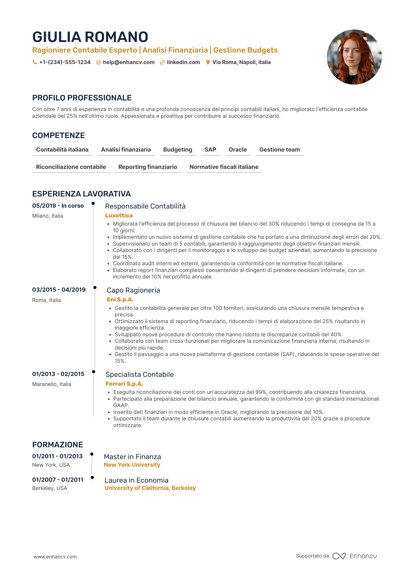 Curriculum vitae ragioniere contabile con lunga esperienza Resume Example