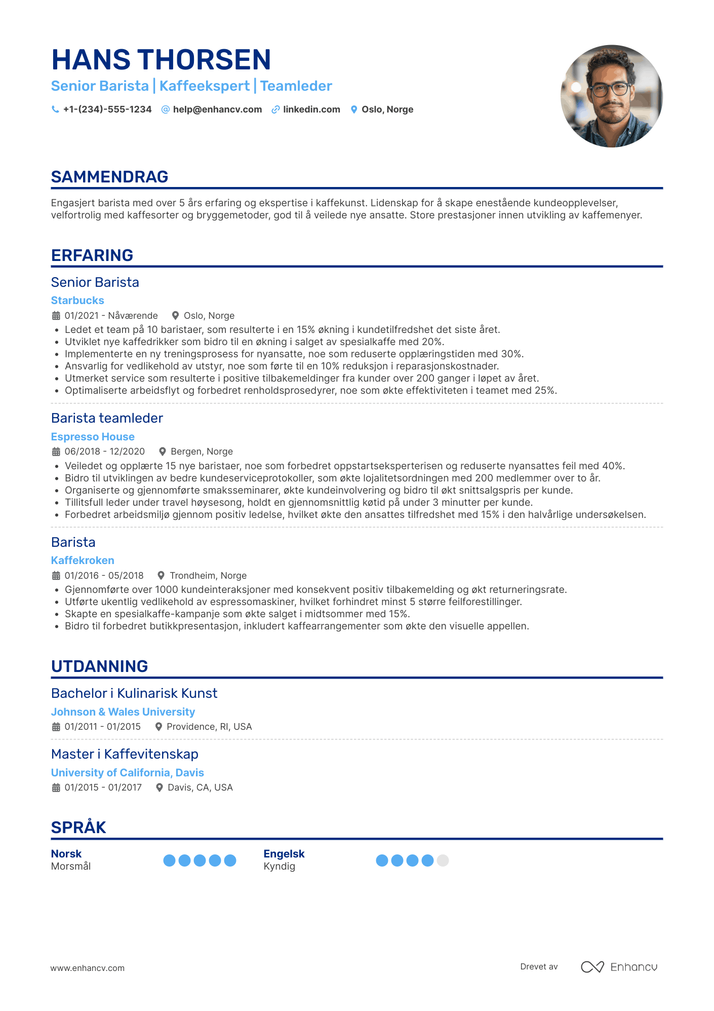 CV for Senior Barista Resume Example