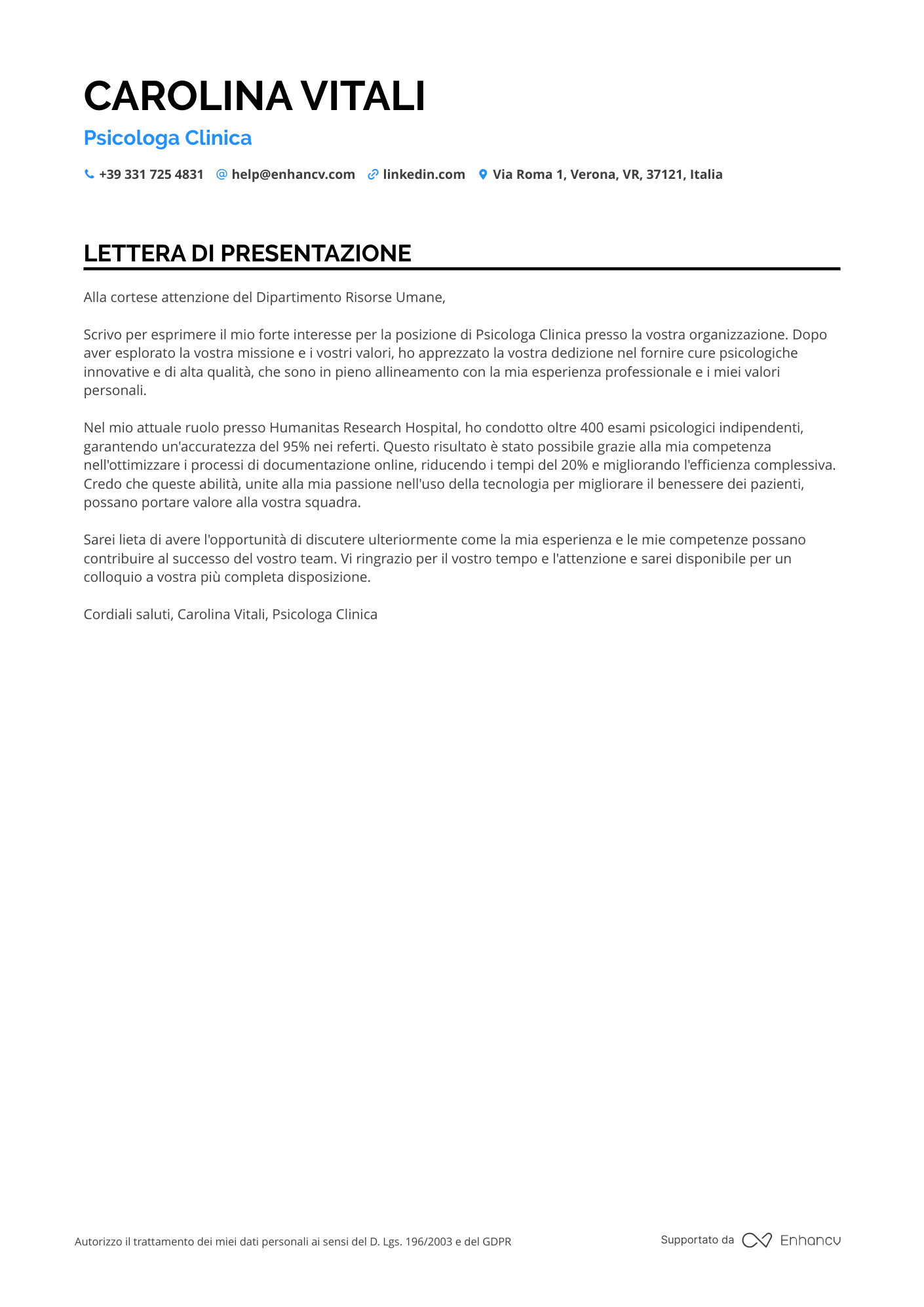 Psicologo Senza Esperienza Resume Example