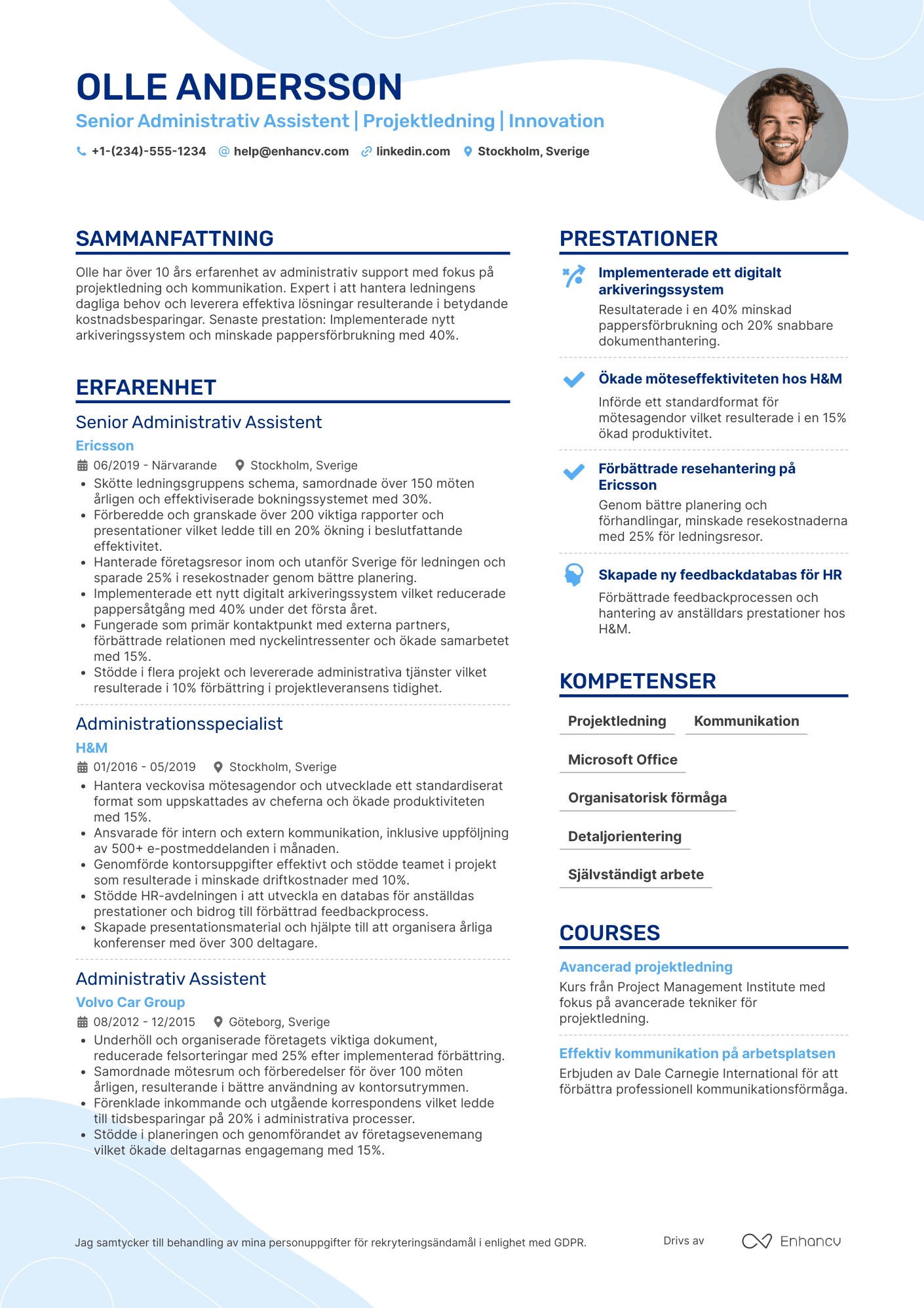 CV för Senior Administrativ Assistent Resume Example