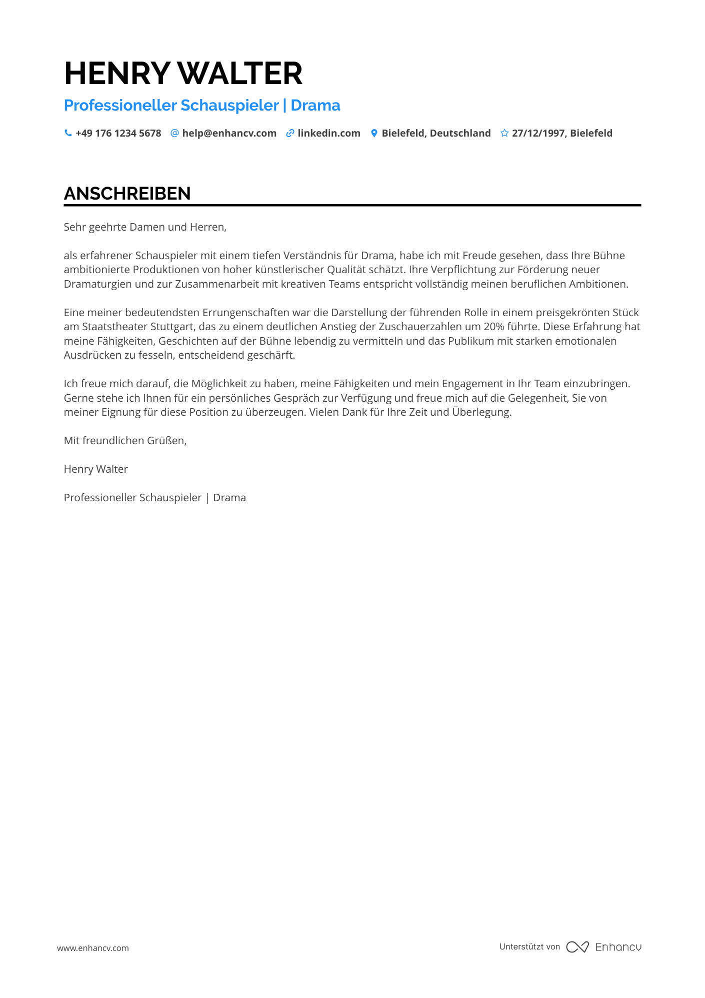 Drama Schauspieler Resume Example